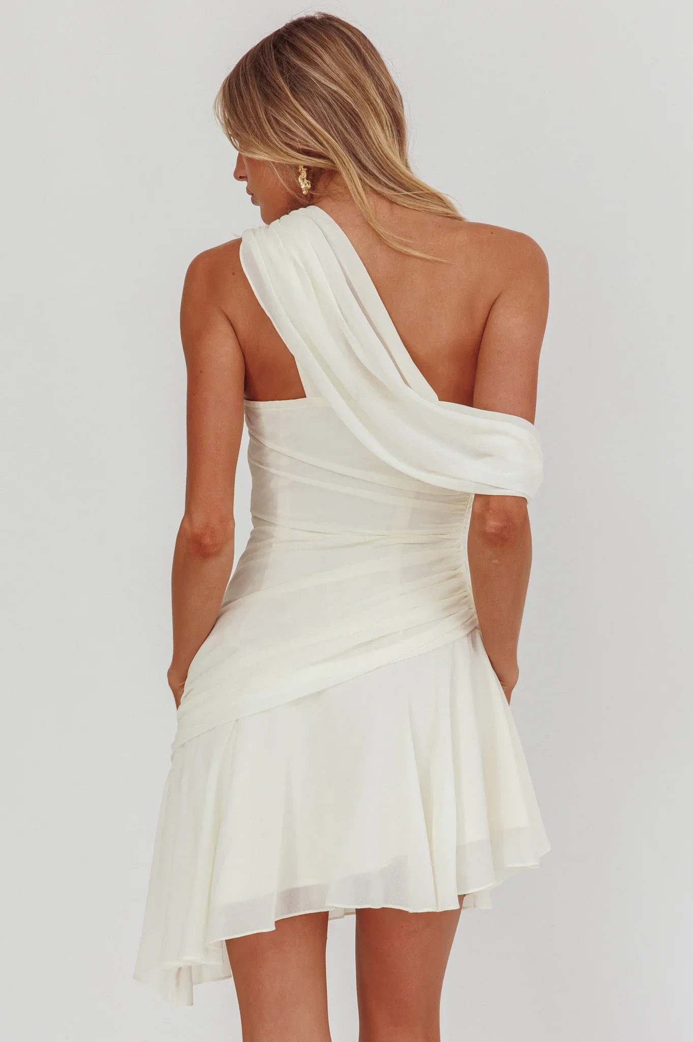 Anaisa One-Shoulder Draped Mini Dress Cream