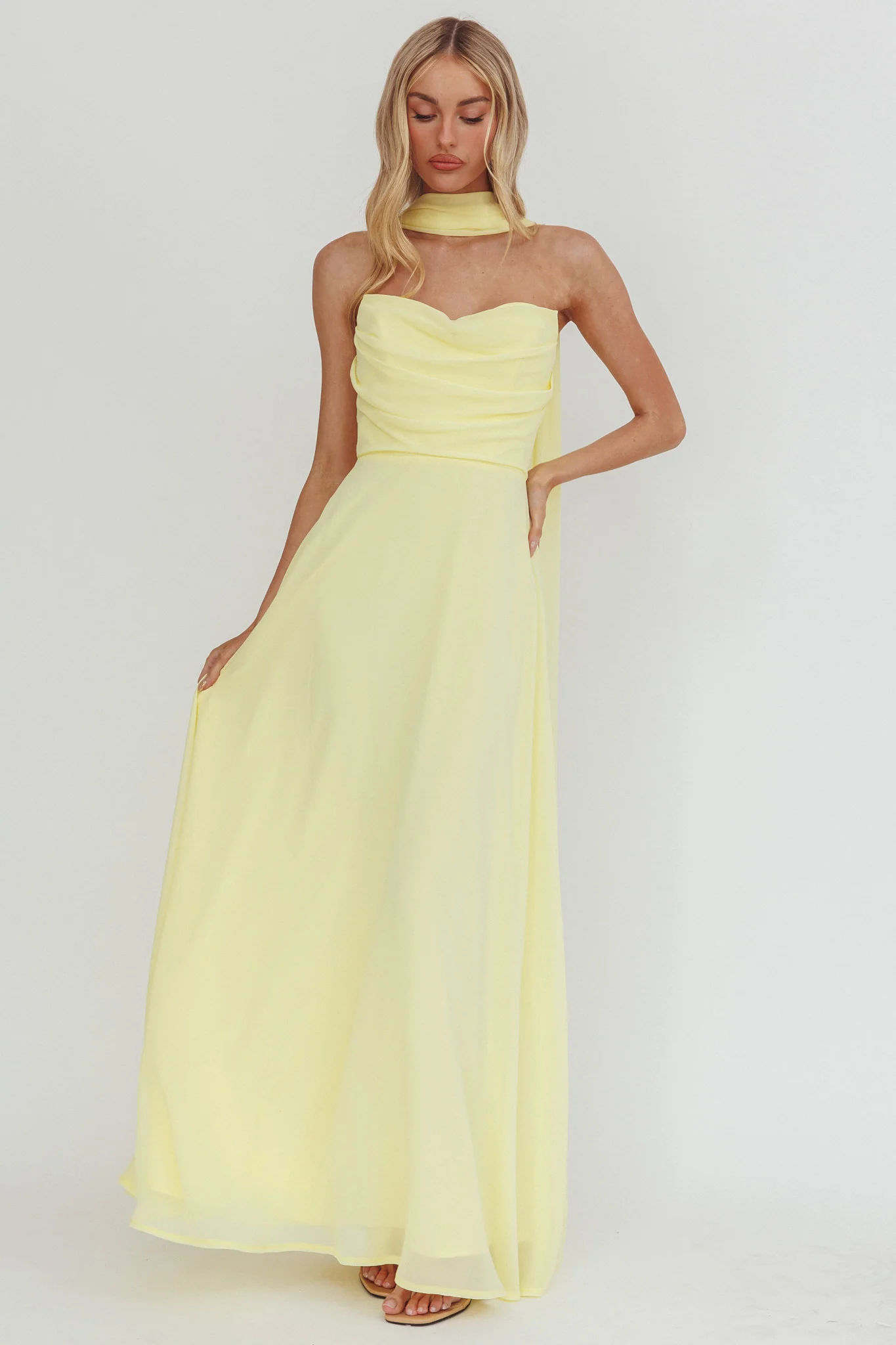 Kaycee Strapless Scarf Maxi Dress Yellow