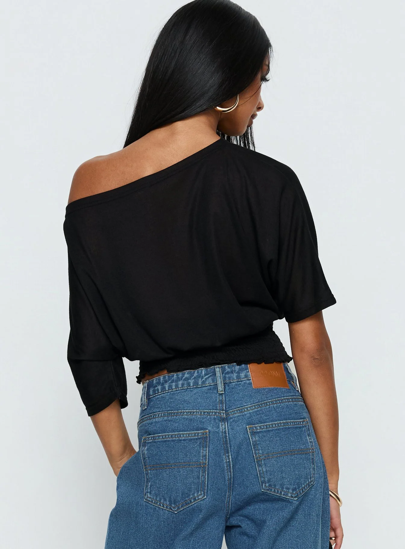 Dayten Off Shoulder Sheer Top Black
