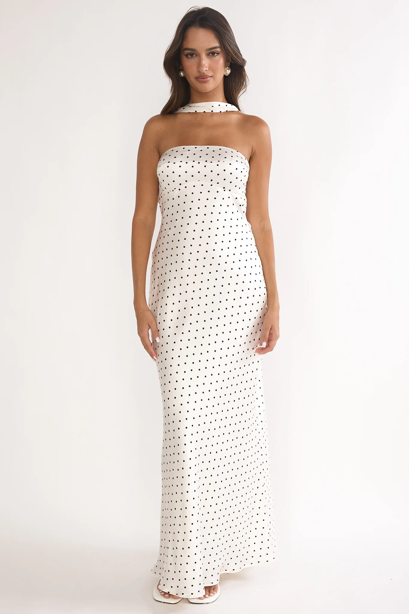 Damsel Reverse Halter Maxi Dress Polka Dot White