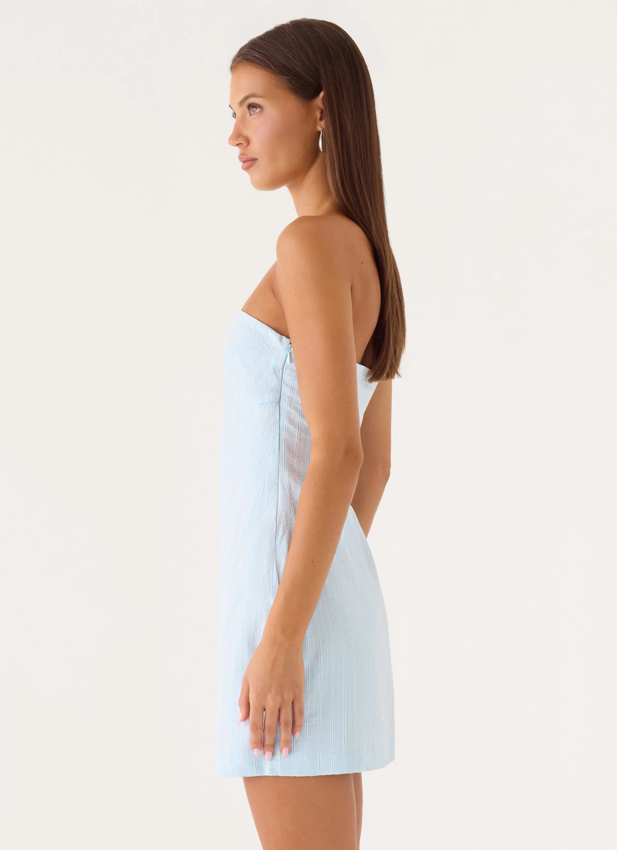 Reinna Cotton Strapless Mini Dress - Baby Blue Stripe - luluinthesky
