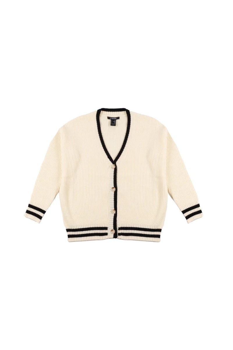 Oversized Contrast-Trim Ribbed Cardigan