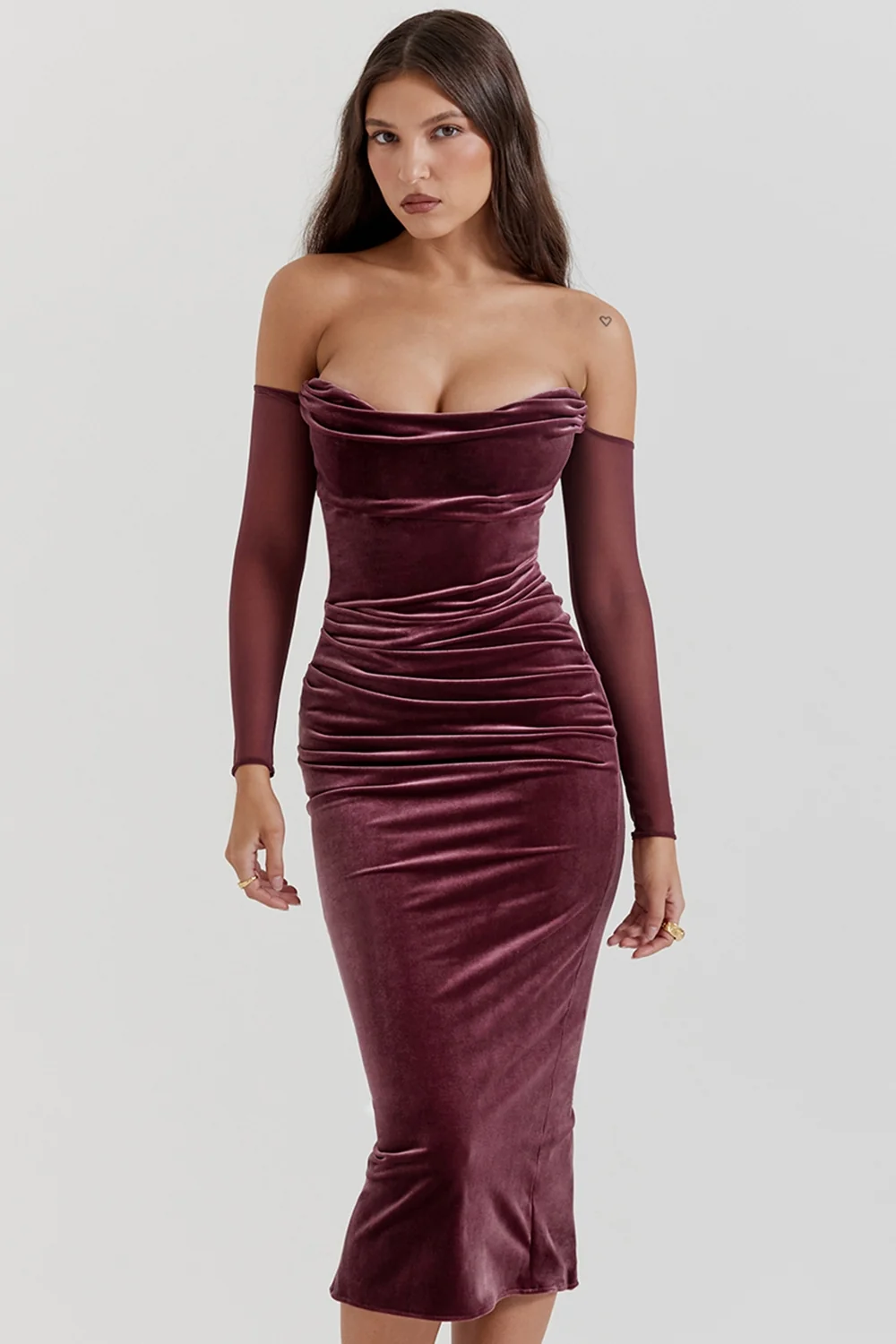 Mulberry Strapless Midi Dress