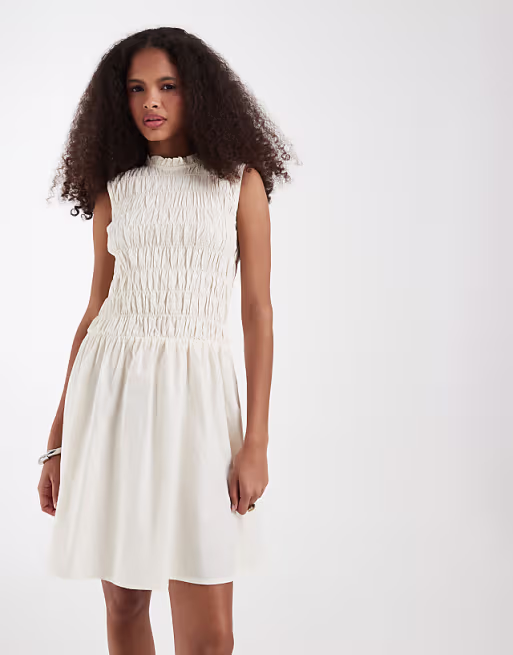 ONLY shirred mini dress in cream