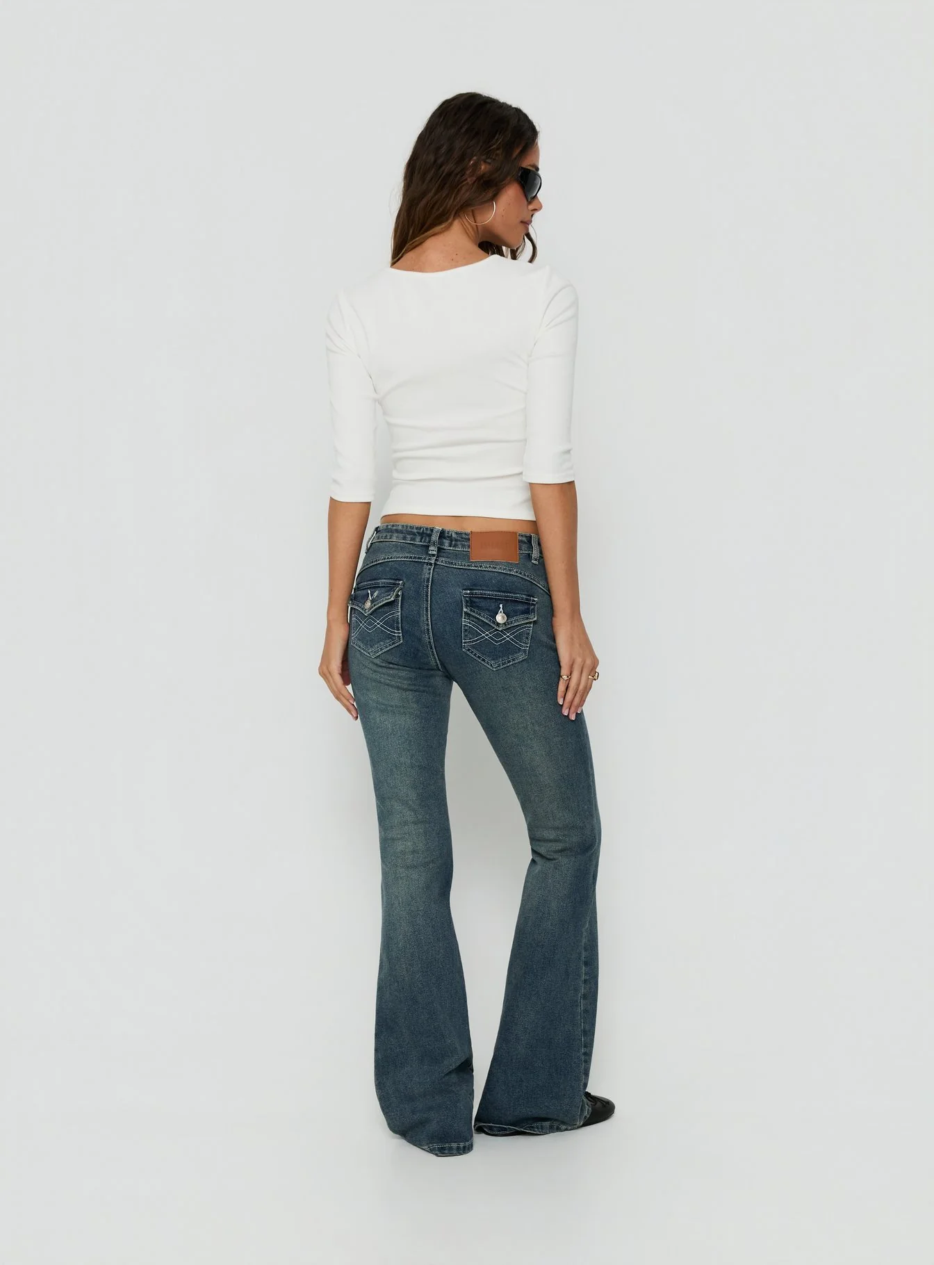 Clynee Ultra Low Rise Bootleg Jeans Dirty Blue - FASHION NOB