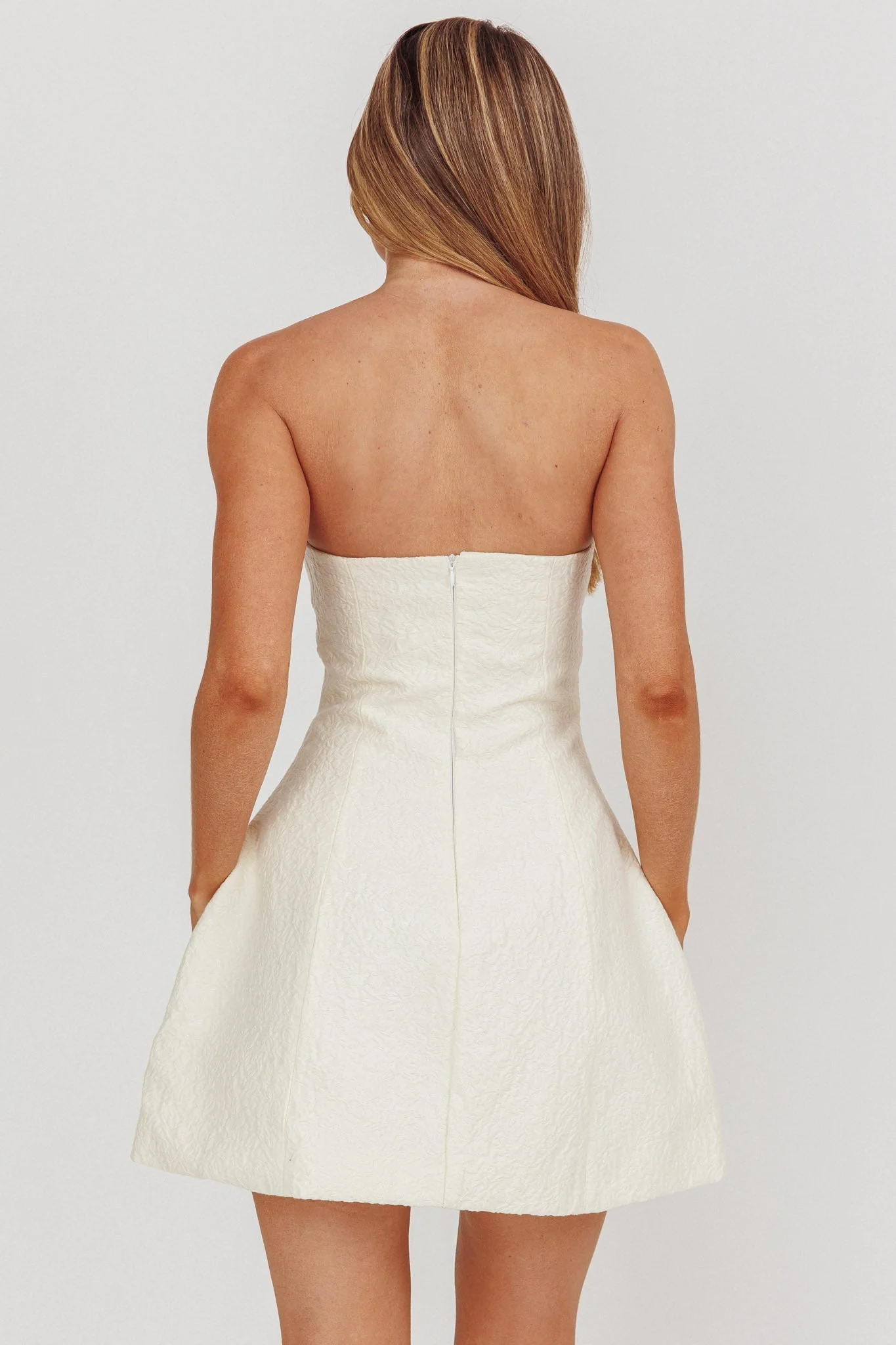 Melodic Strapless Mini Dress Cream - luluinthesky