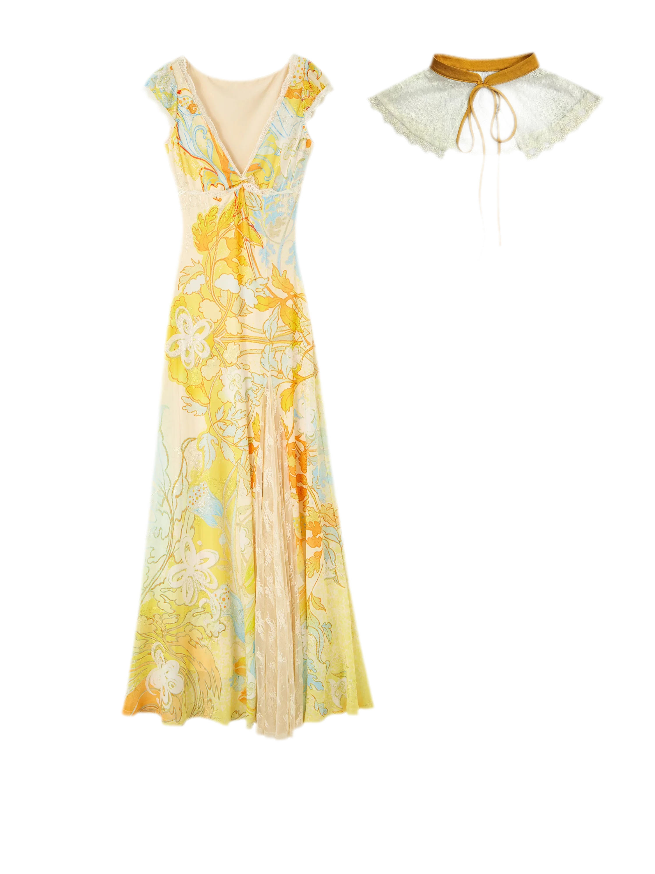 Gold Embroidered Lace Tea Dress