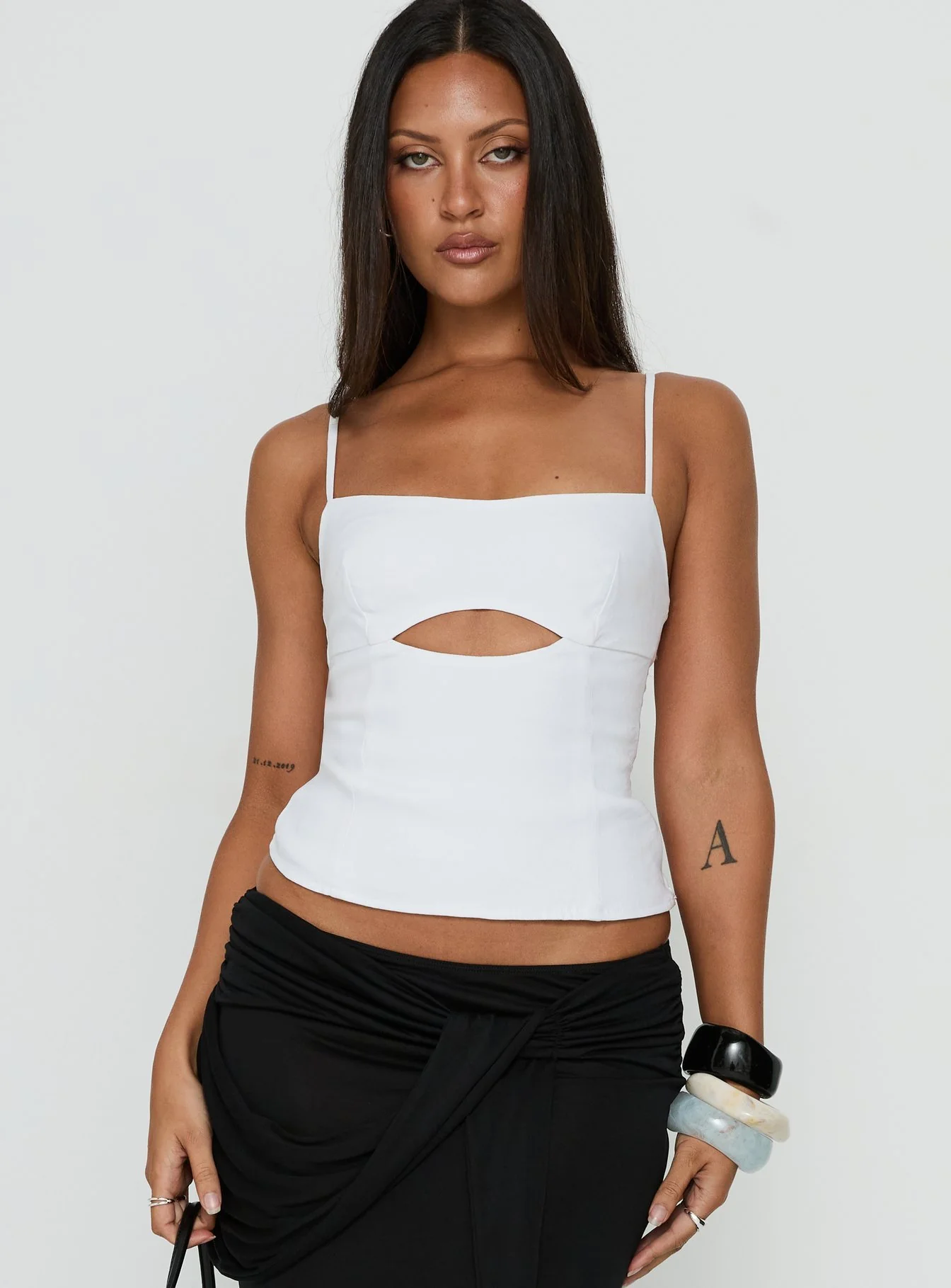 Lenara Cut Out Cami Top White