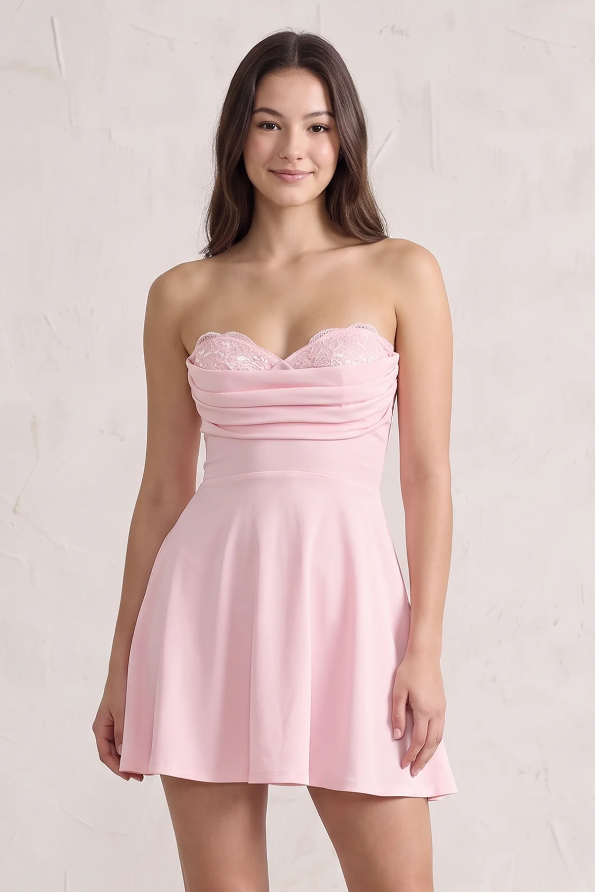 Pink Lace Sweetheart A-Line Linen Short Homecoming Dress