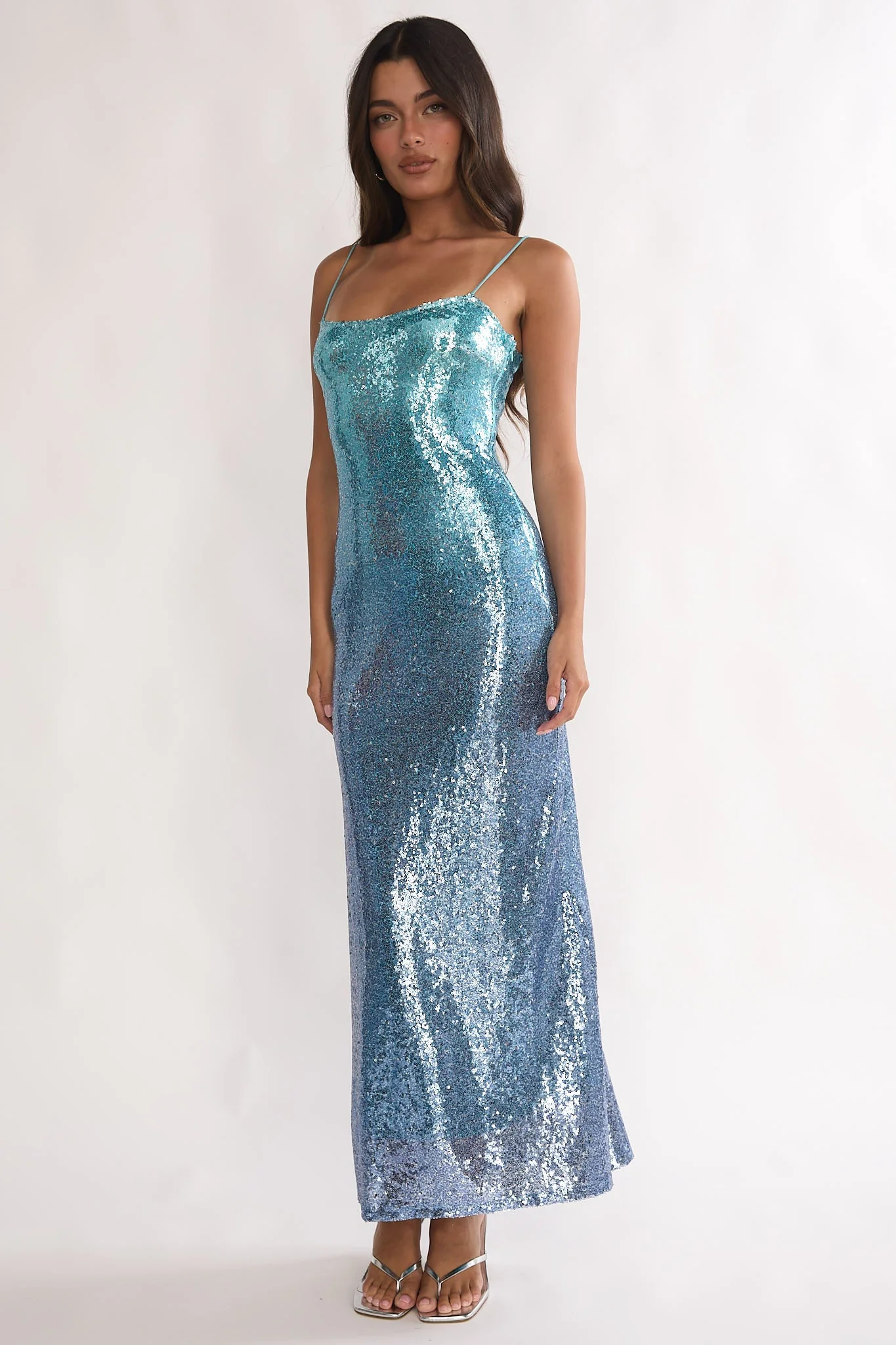 Astara Sequin Maxi Dress Gradient Blue