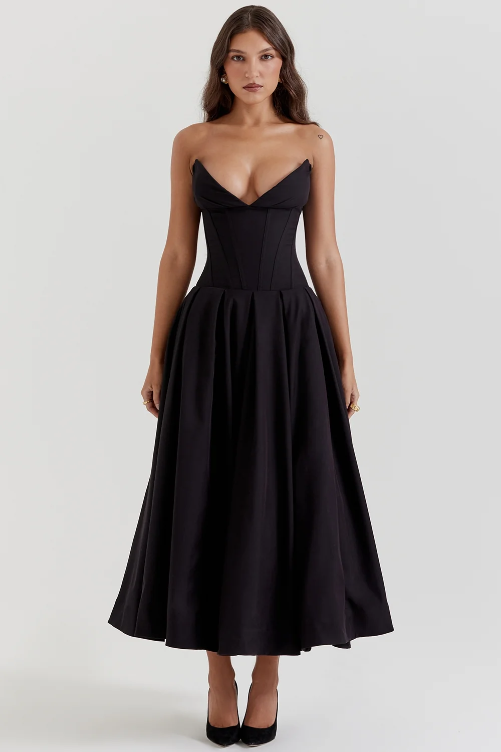 Black Strapless Midi Dress