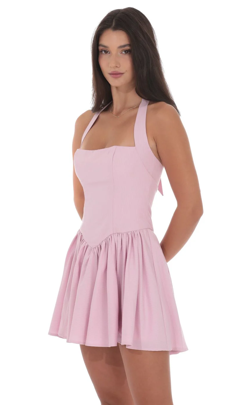 Pinstripe Halter A-line Dress in Pink - luluinthesky