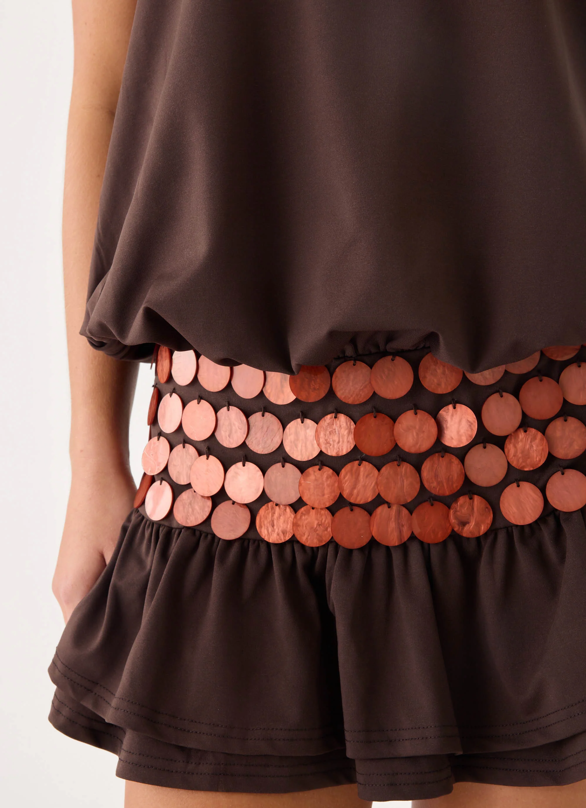 Melosa Beaded Halter Mini Dress - Chocolate - luluinthesky