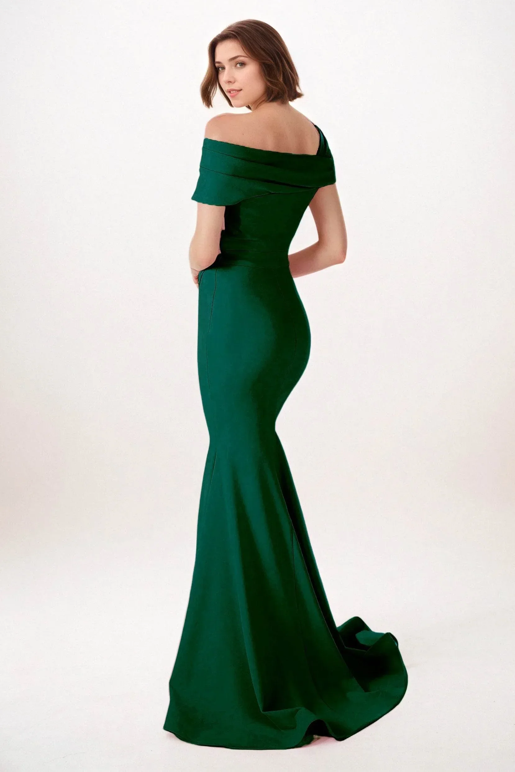 Trumpet-Mermaid Sweep-Brush Train Stretch Satin Wedding Guest Dress CG0297