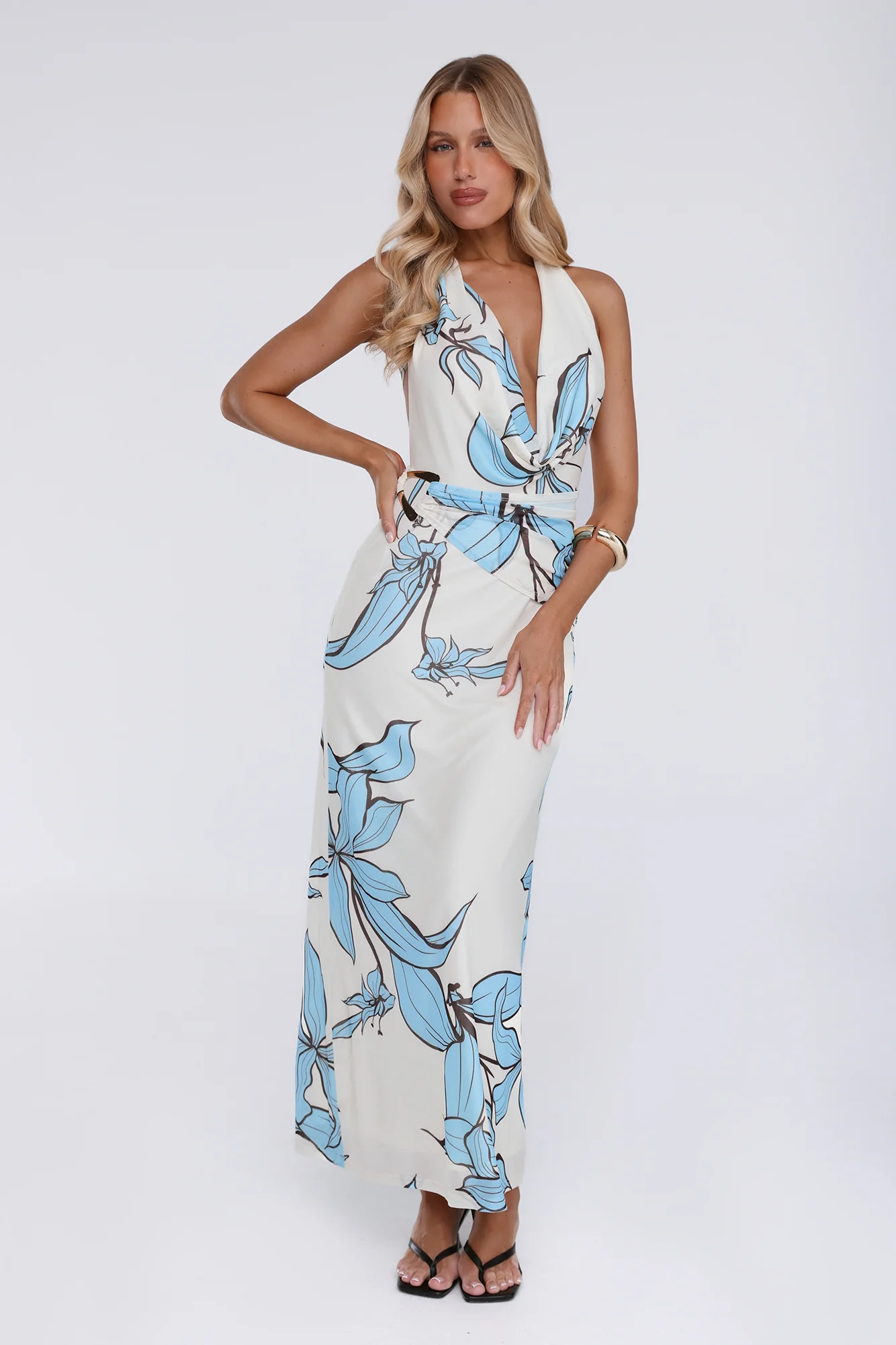 Lucky Darling Halter Mesh Maxi Dress Blue