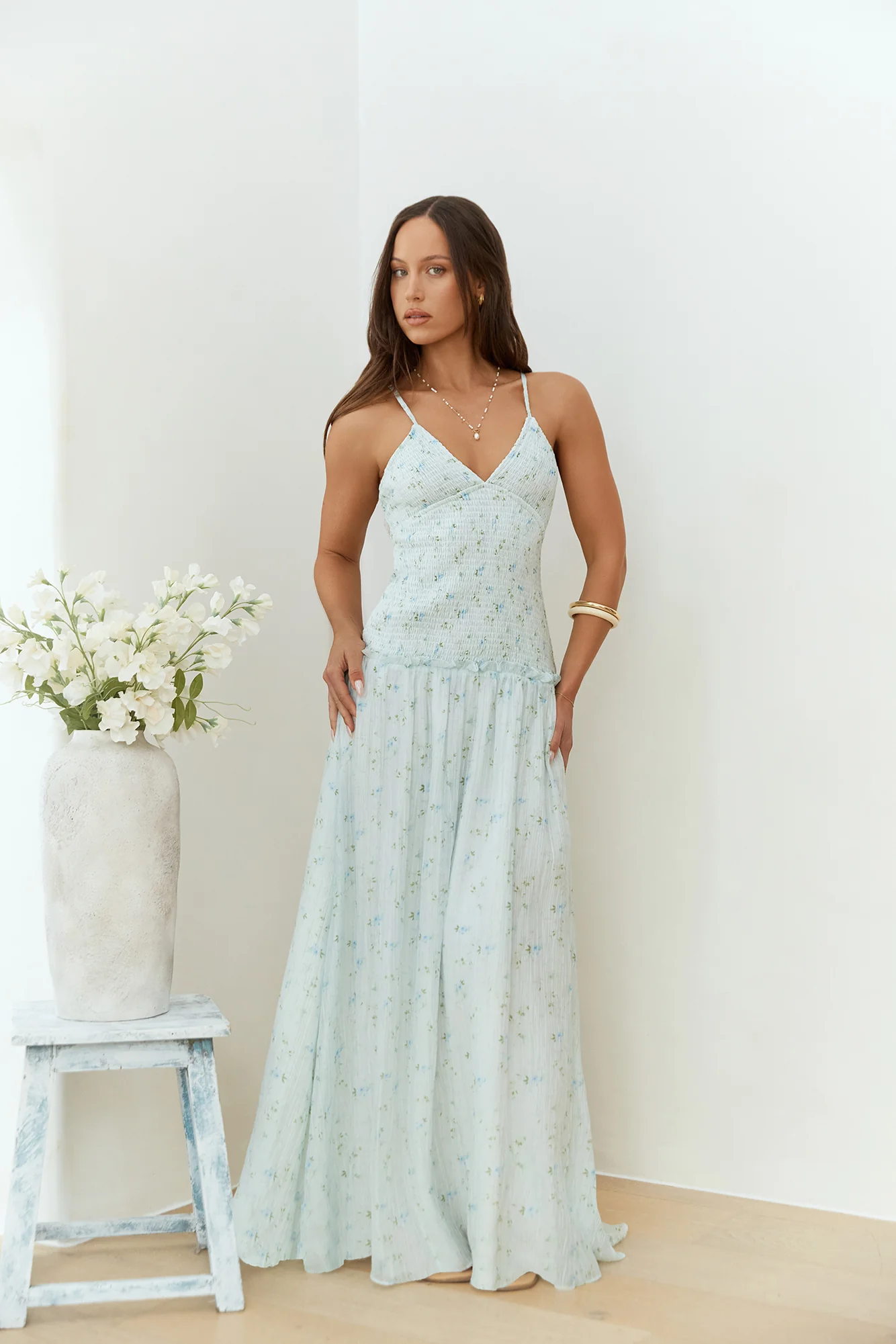 Among The Flowers Maxi Dress Blue - luluinthesky