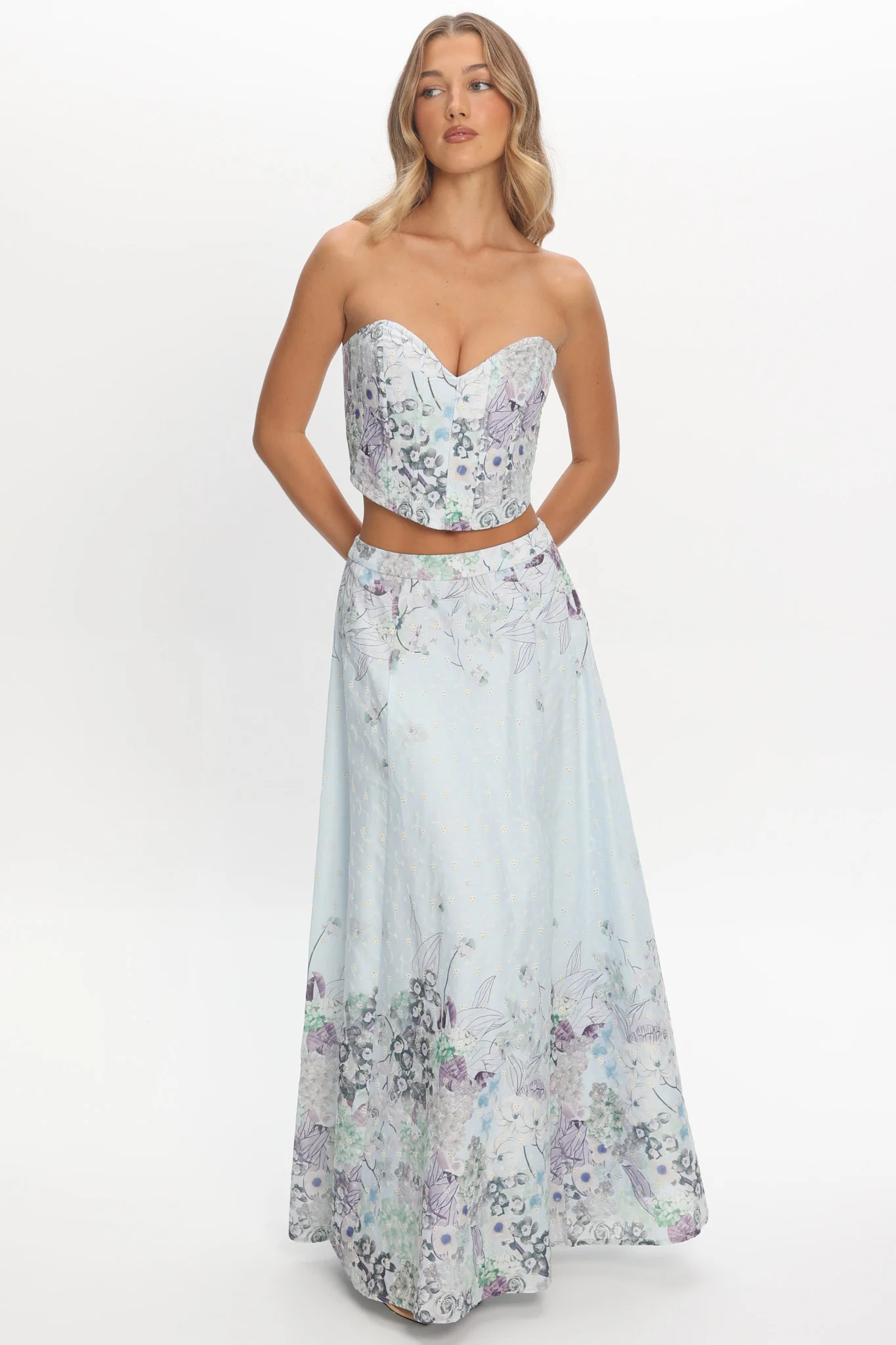 Sazkia Embroidered Maxi Skirt Blue - luluinthesky