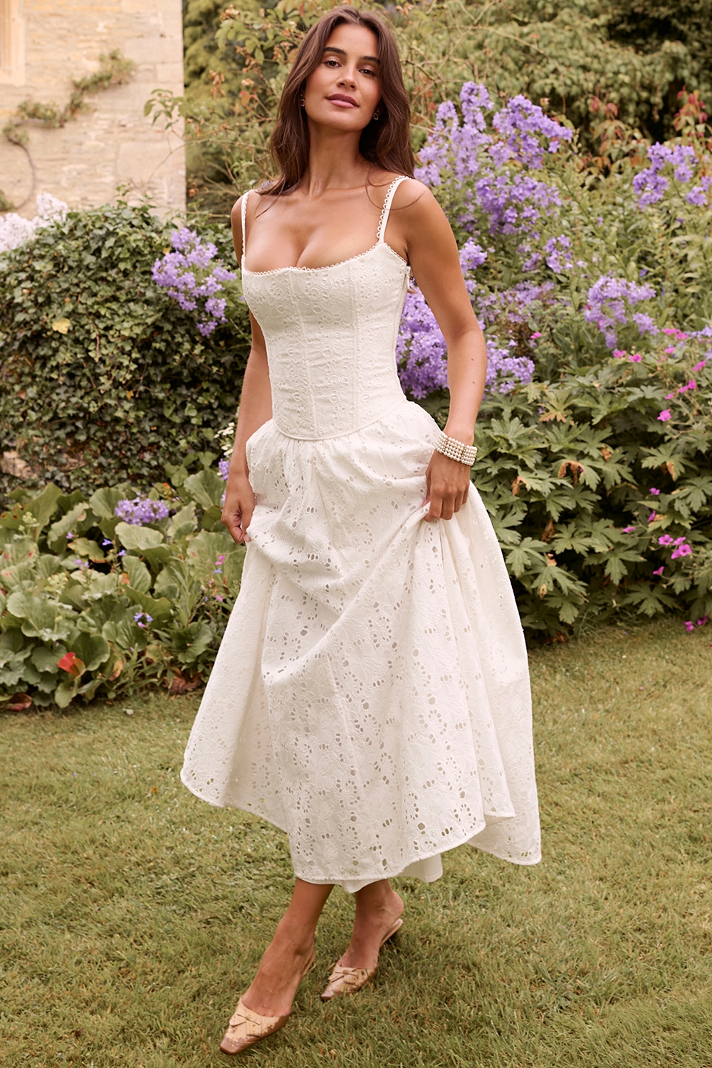 White Broderie Anglais Midi Skirt