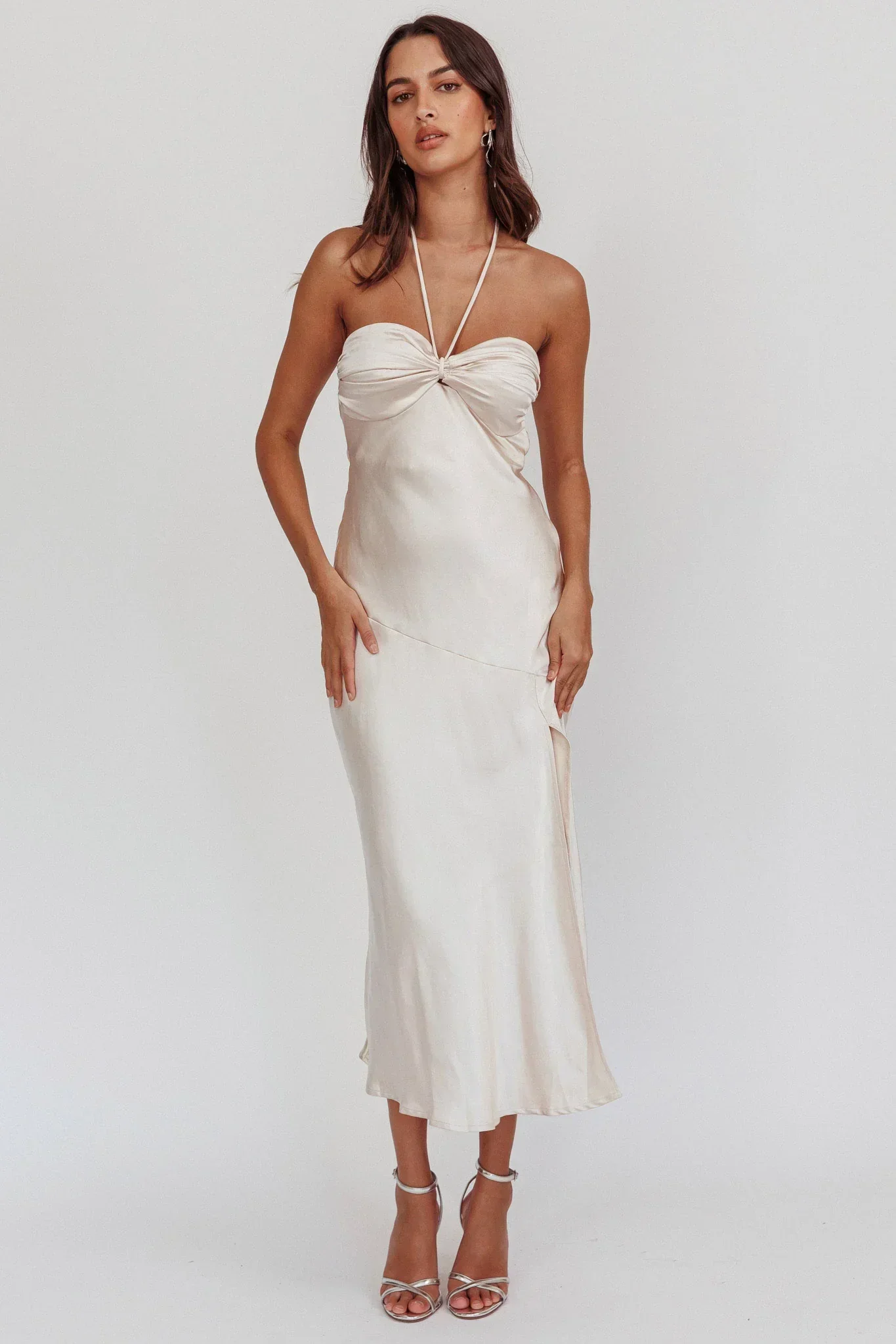 Kindred Spirit Strapless Gathered Bust Midi Dress Champagne
