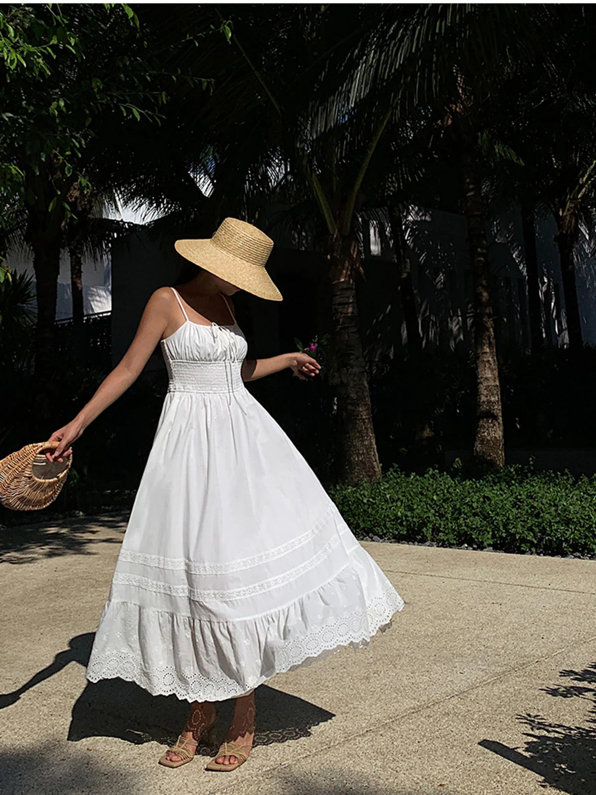 Embroidery Shift Shirred Long Dress - luluinthesky