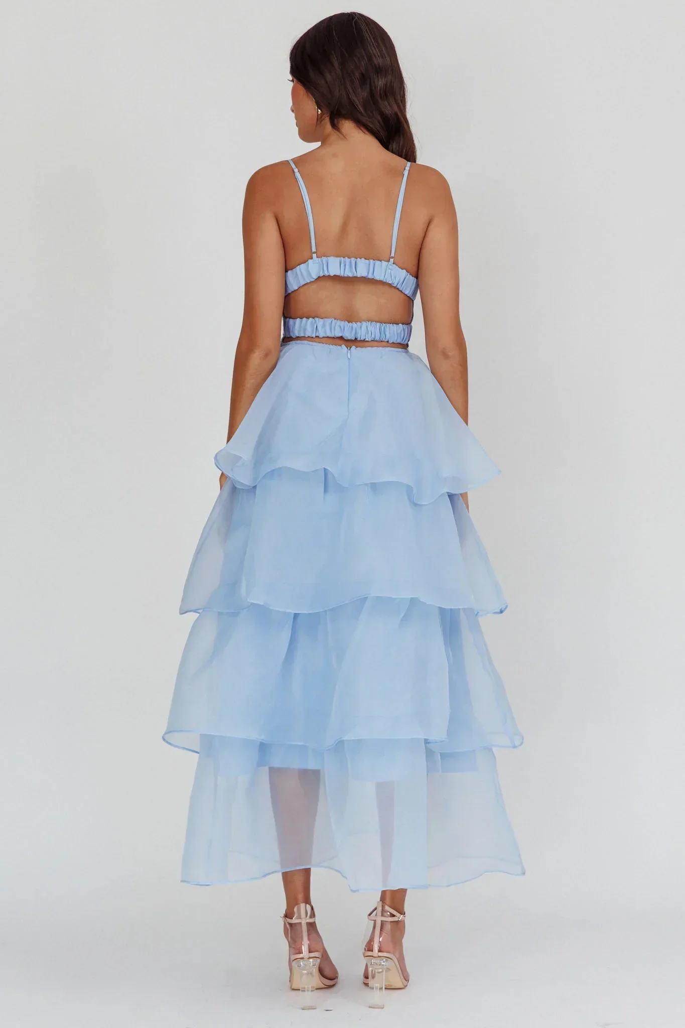 Made For You Tiered Ruffle Midi Dress Blue