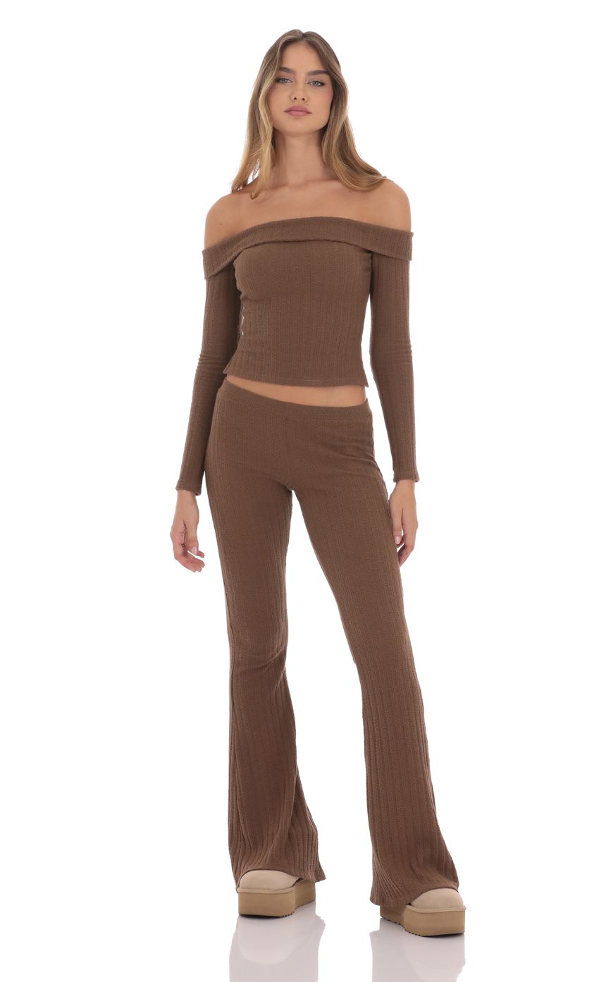 Knitted Flare Pants in Brown
