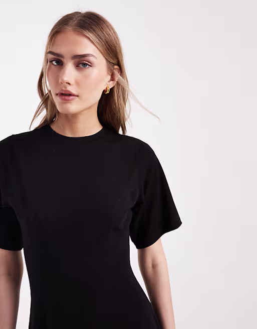 cinched seam detailing mini dress in black