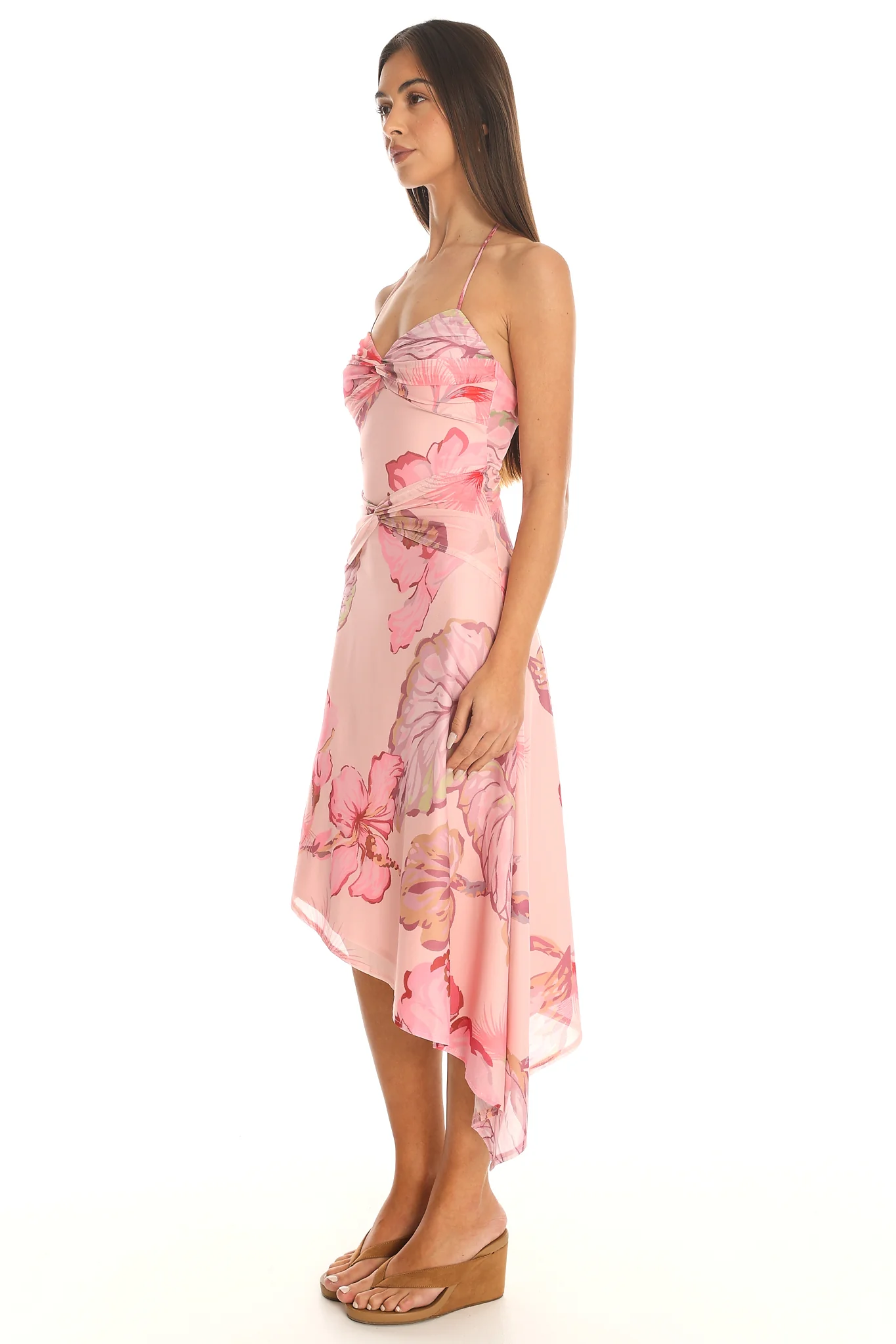 Summer Haze Asymmetric Midi Dress Pink