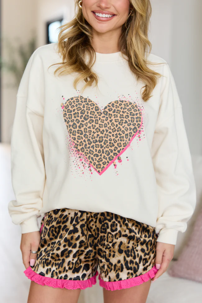 Leopard Heart Cream Graphic Sweatshirt