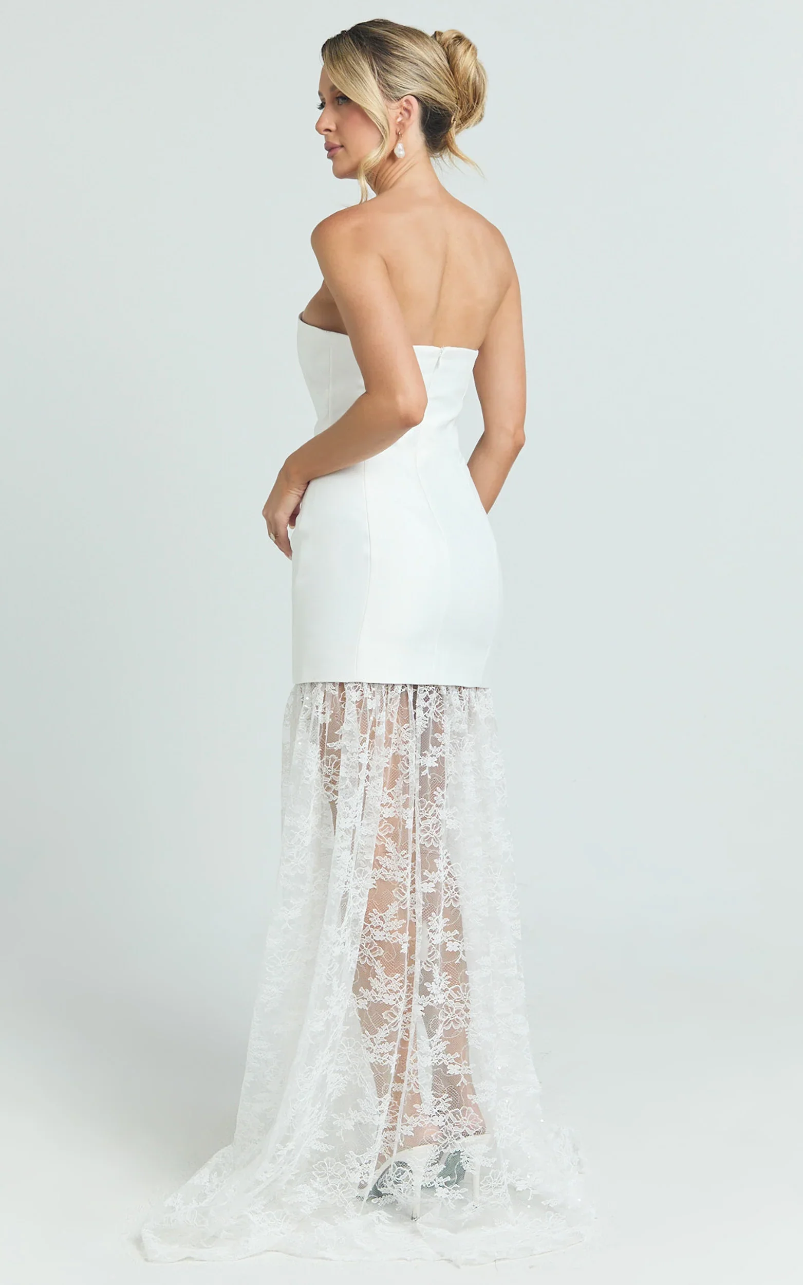 Alegra Maxi Dress - Peplum Bodice Lace Skirt Dress in Ivory