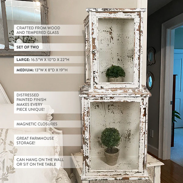 Antique Inspired Distressed Wooden Cabinets, Set of 2