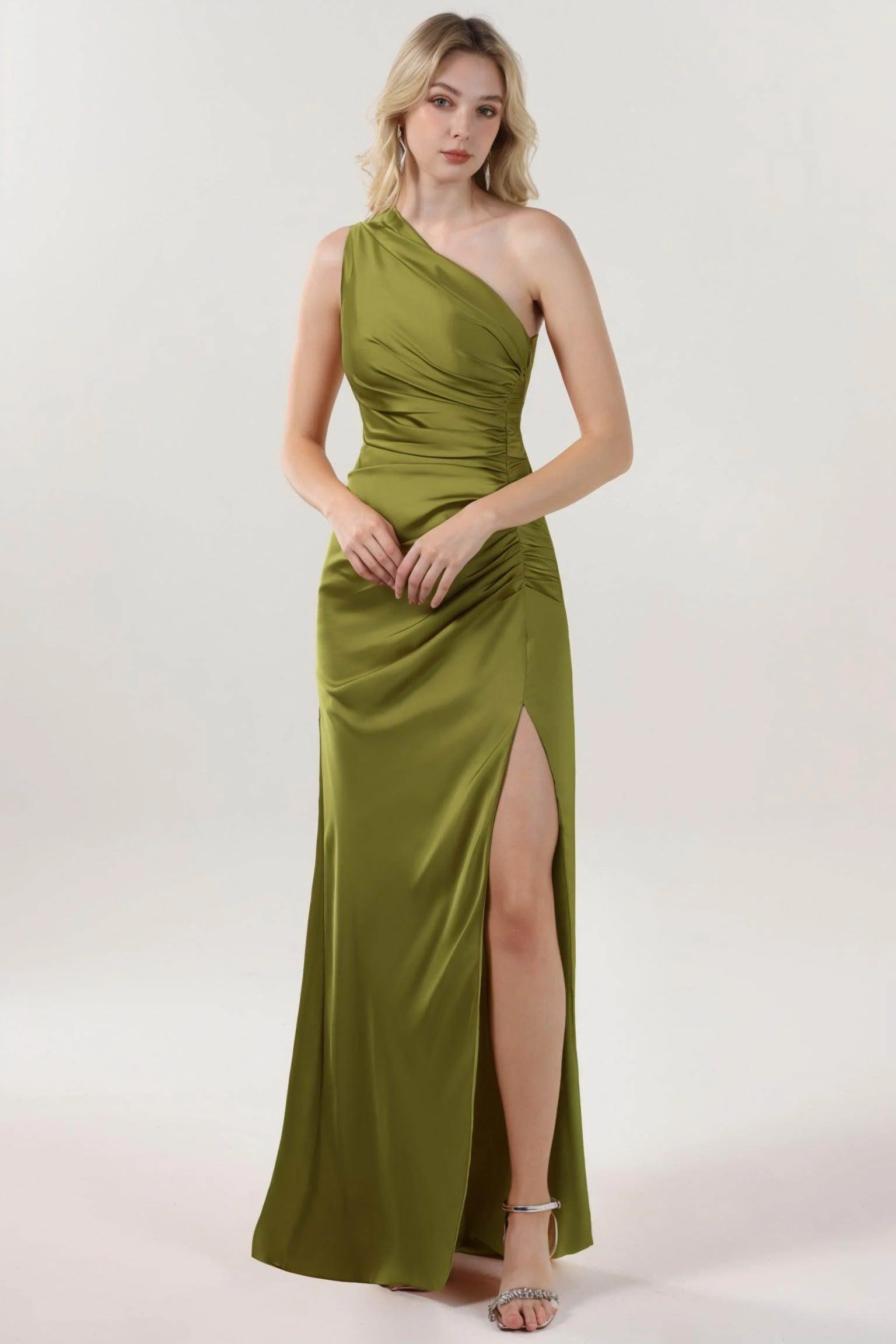 Sheath-Column Maxi Luxe Satin Bridesmaid Dress CS0606BM