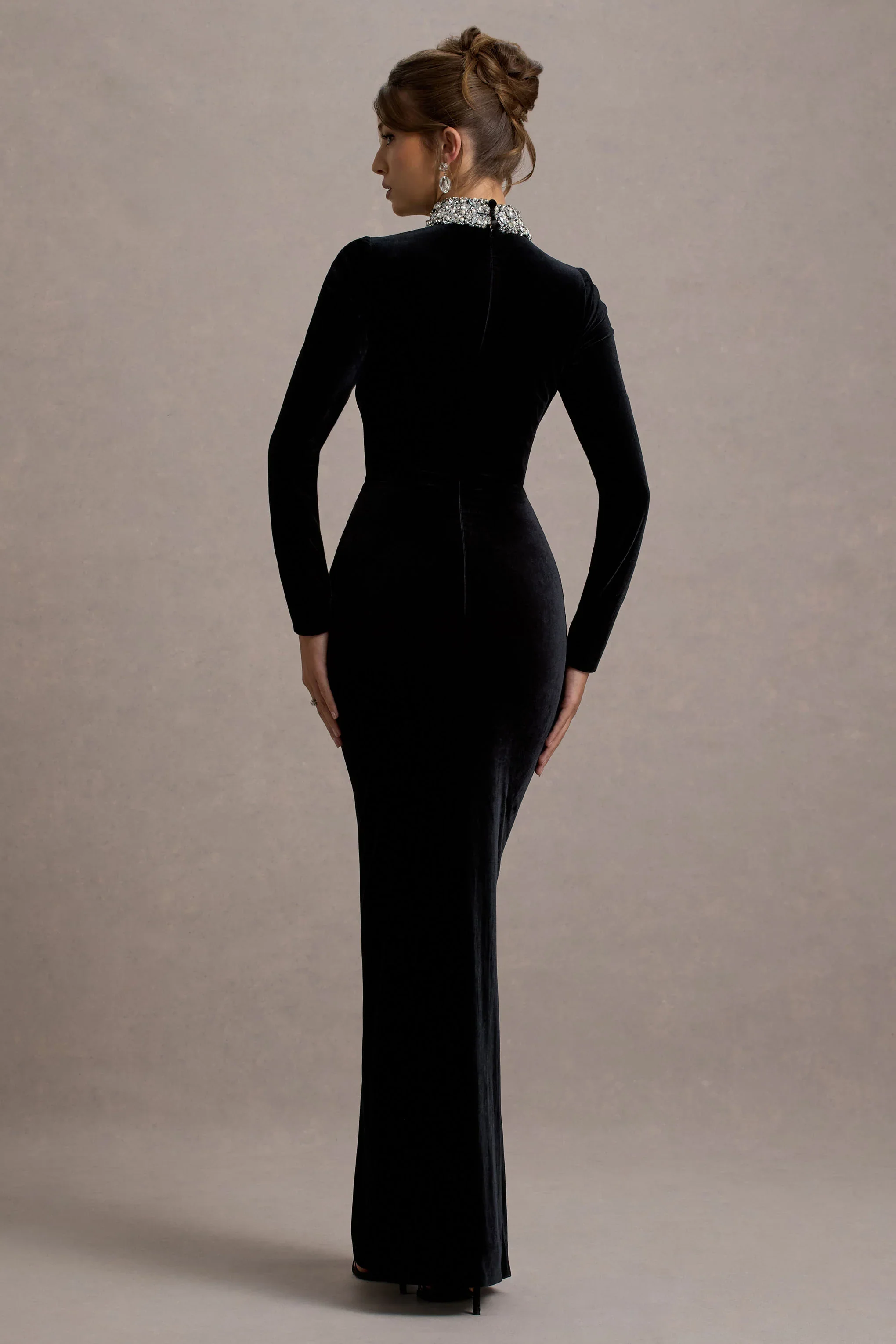 Love Lost | Black Velvet Embellished Twist Maxi Dress