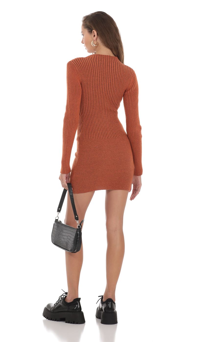 Front Zip Knit Dress in Orange