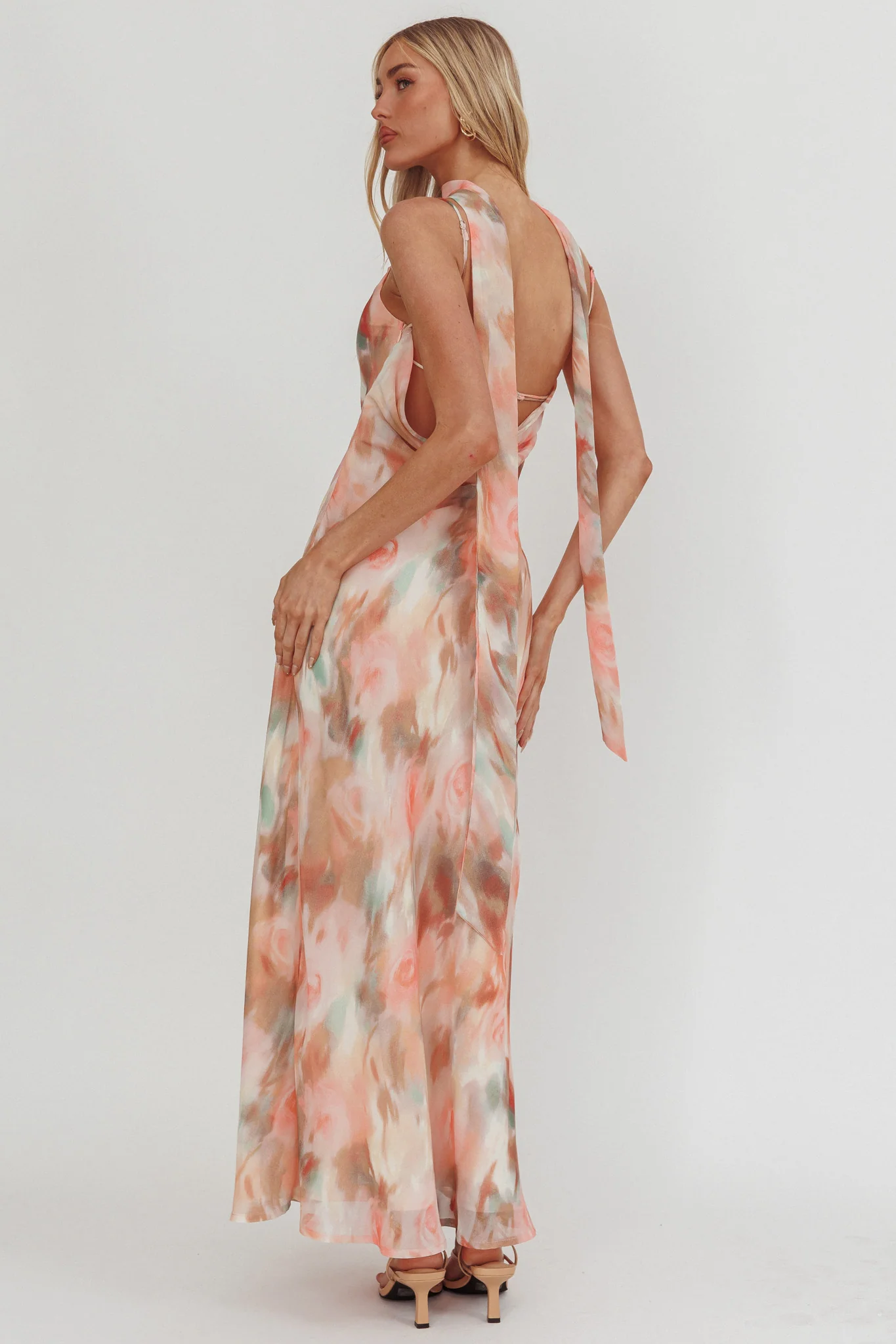 Helsi Cowl Back Maxi Dress Print Pink