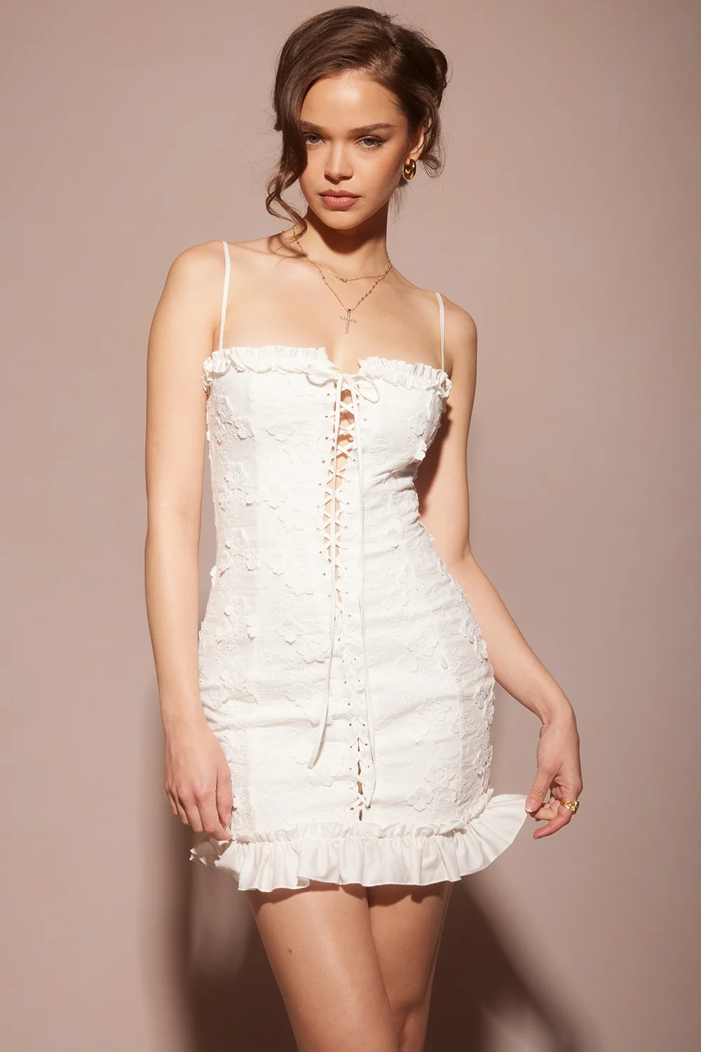 white cotton broderie anglais mini dress