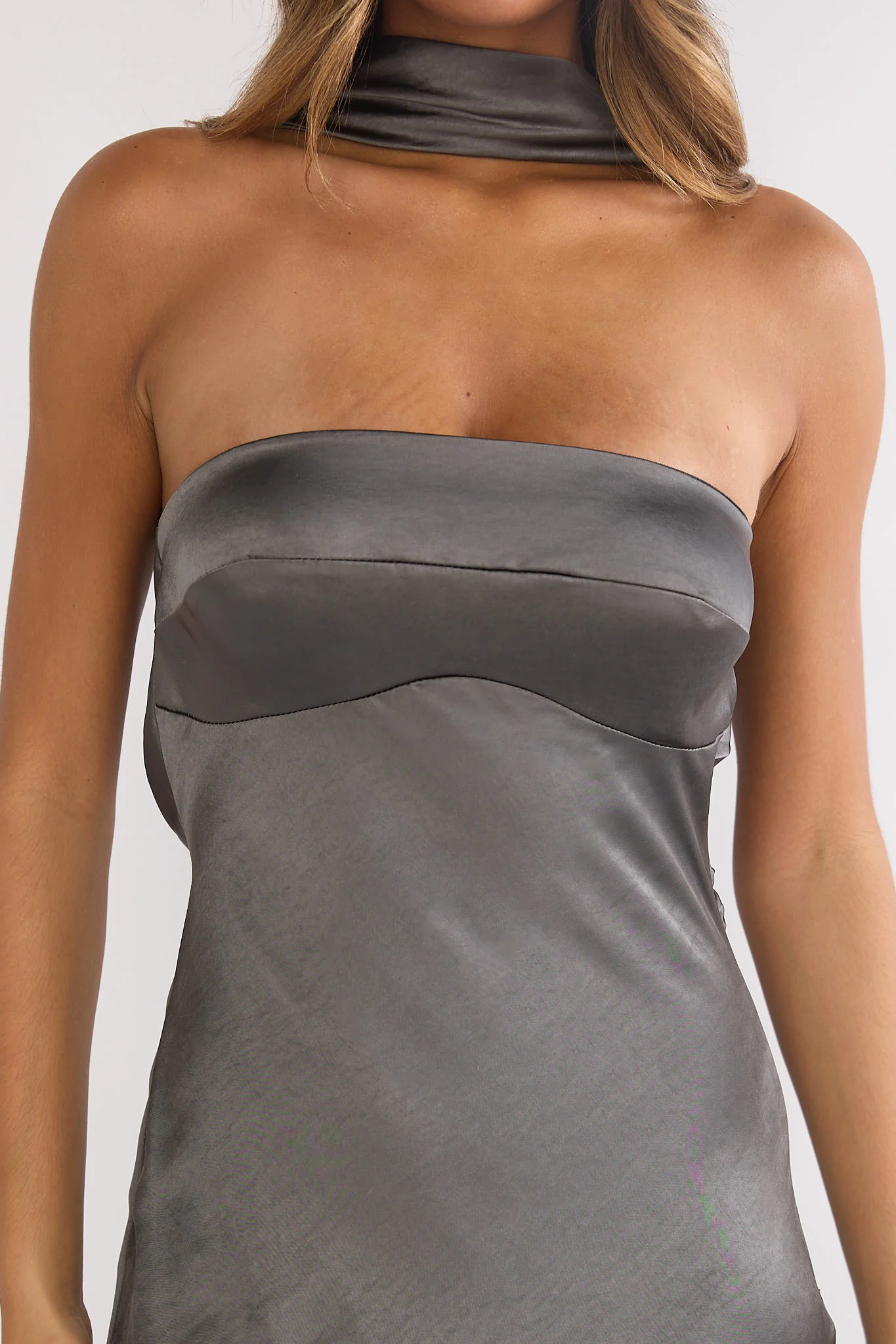 Damsel Reverse Halter Maxi Dress Satin Charcoal