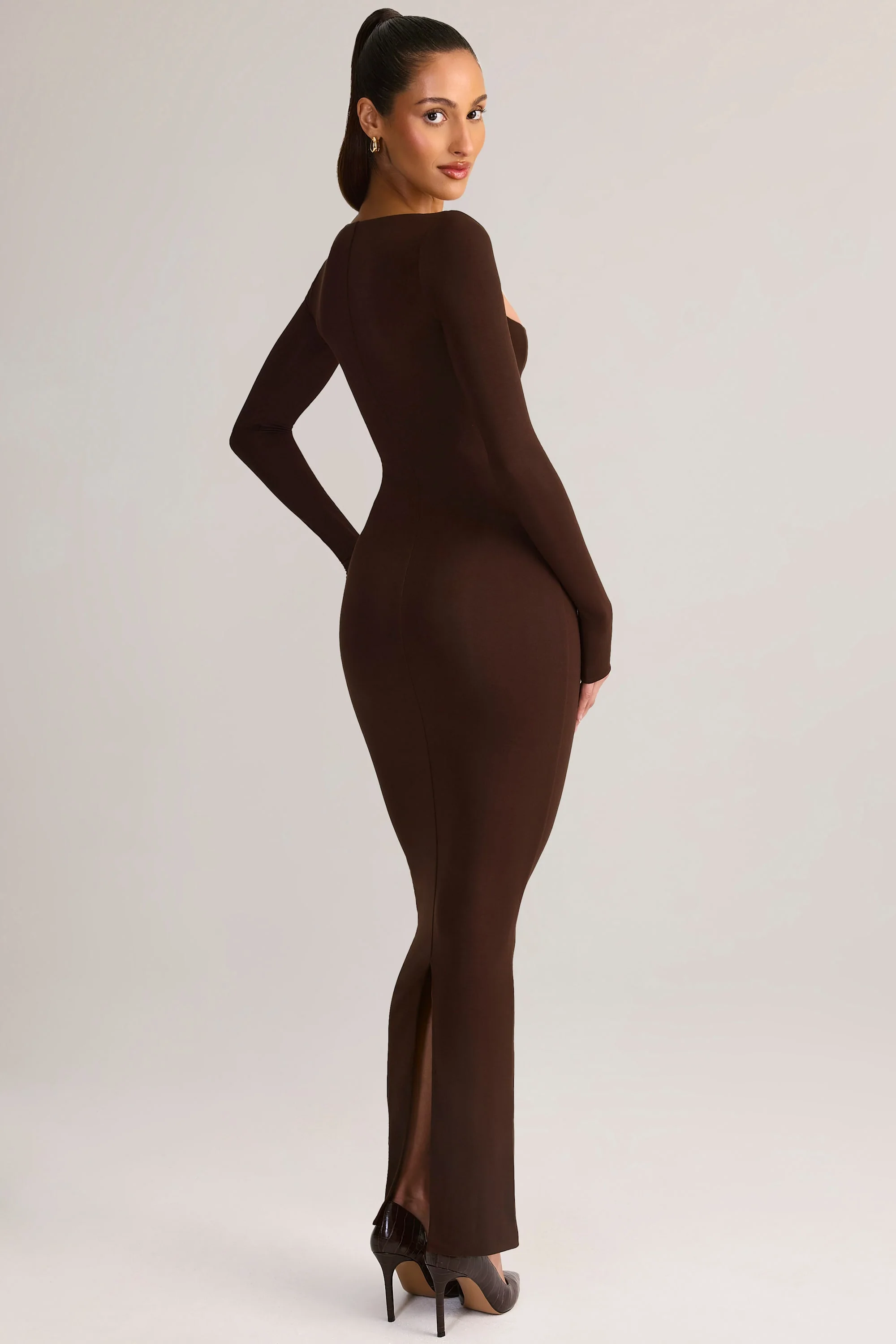 Modal Square-Neck Bodycon Maxi Dress in Chocolate Brown