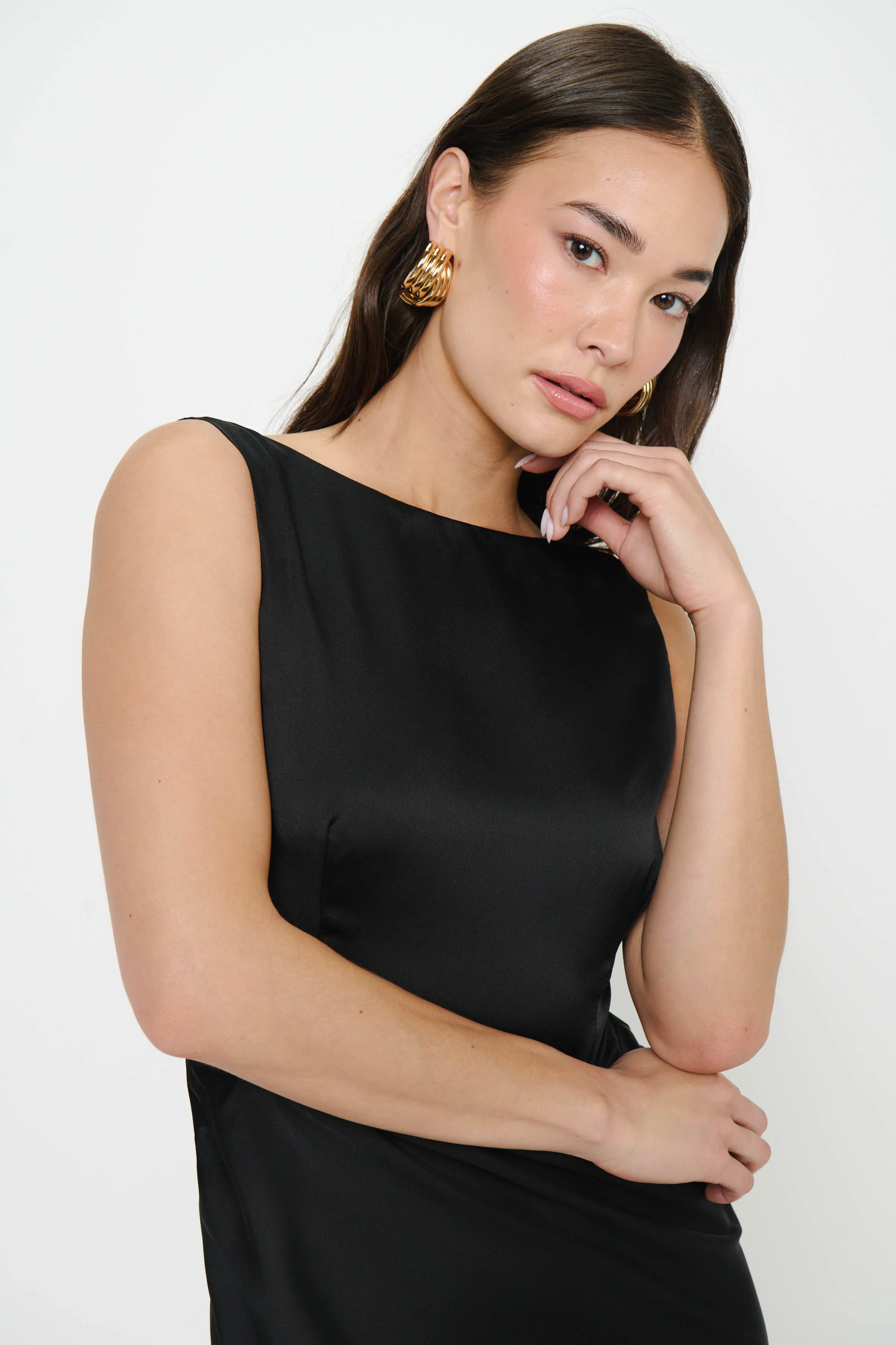 Candice Dress ~ Black Luxe Satin