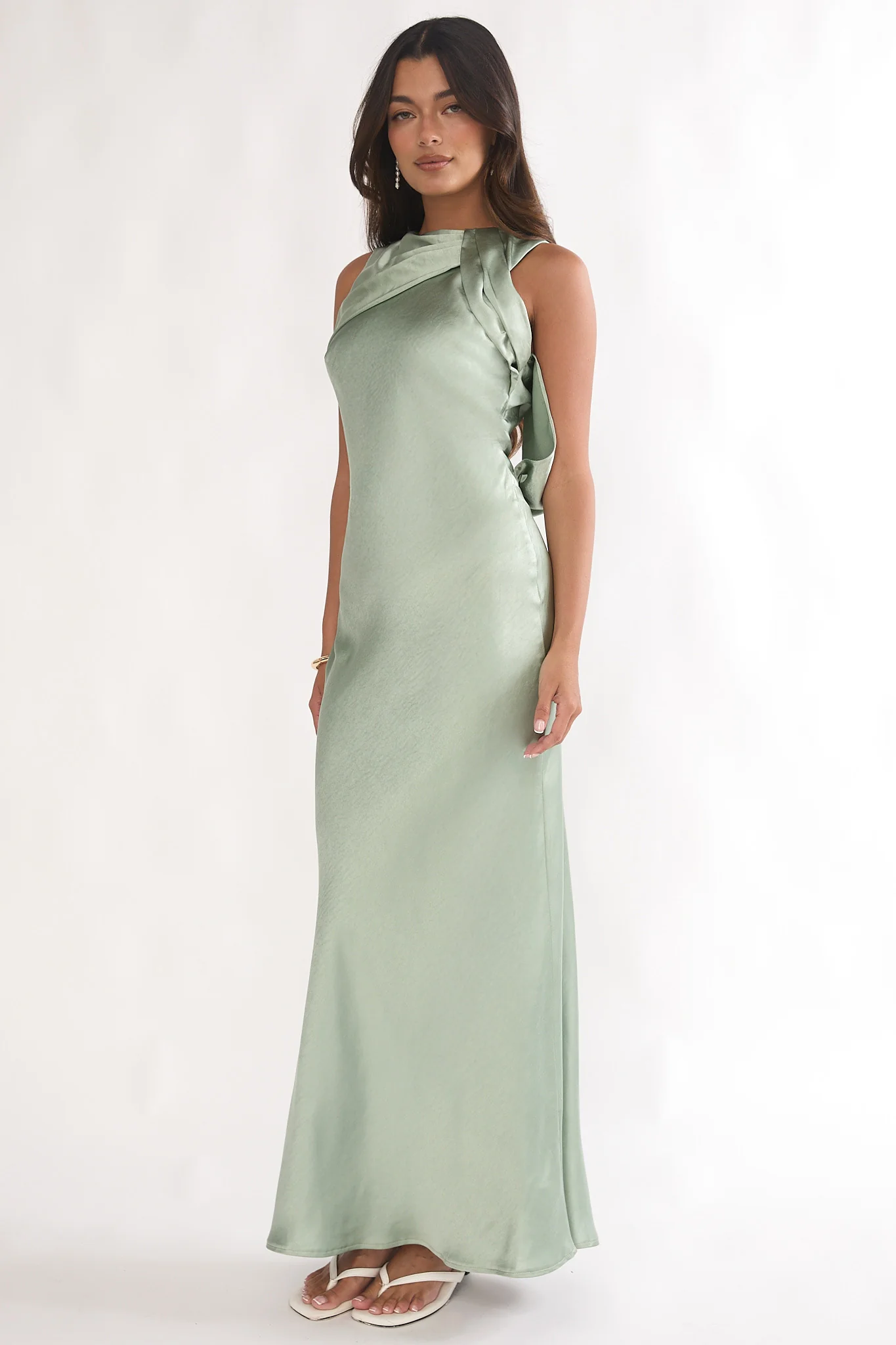 Levinia Draped Back Maxi Dress Pistachio - luluinthesky