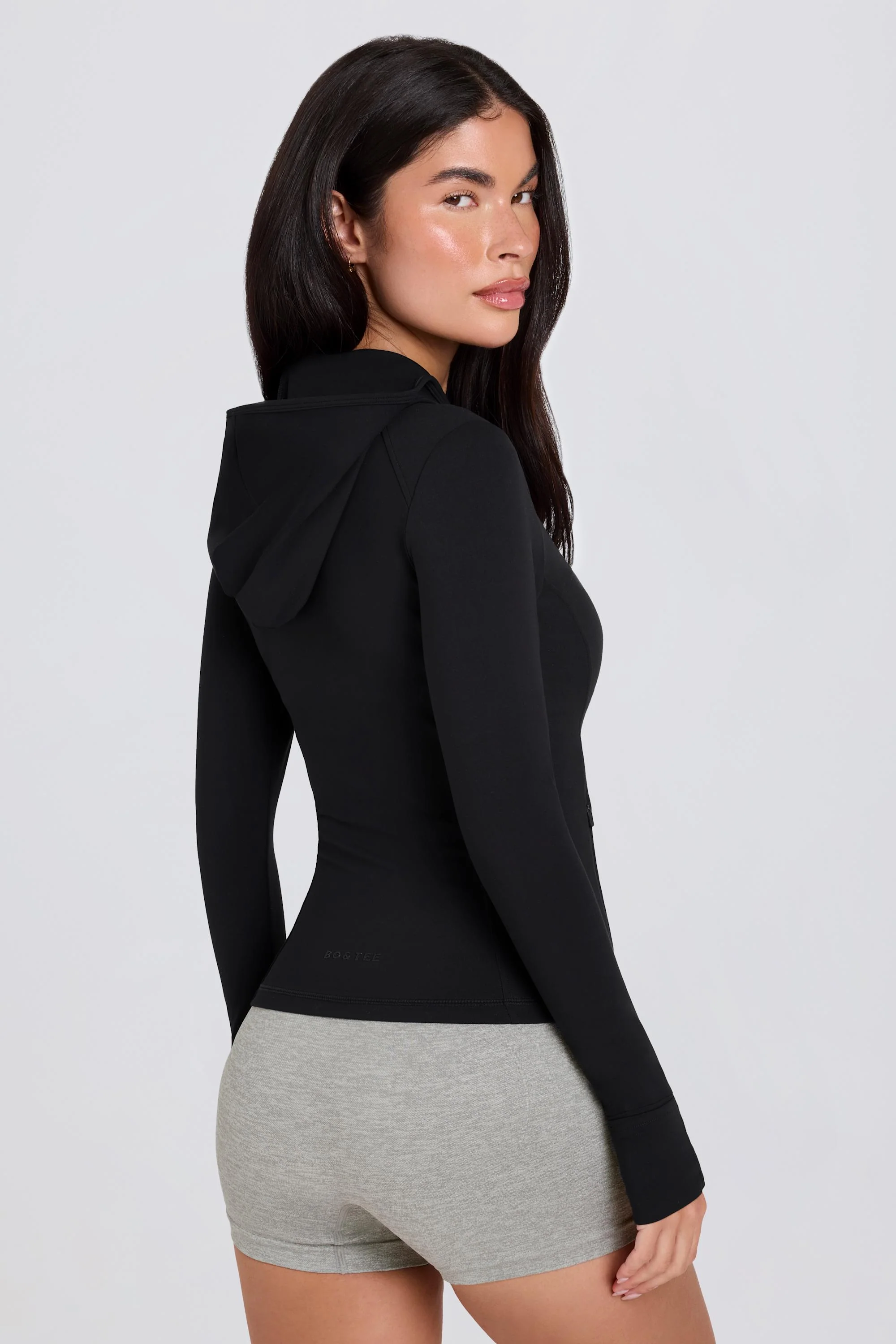 Soft Active Hooded Mid-Layer Jacket in Black