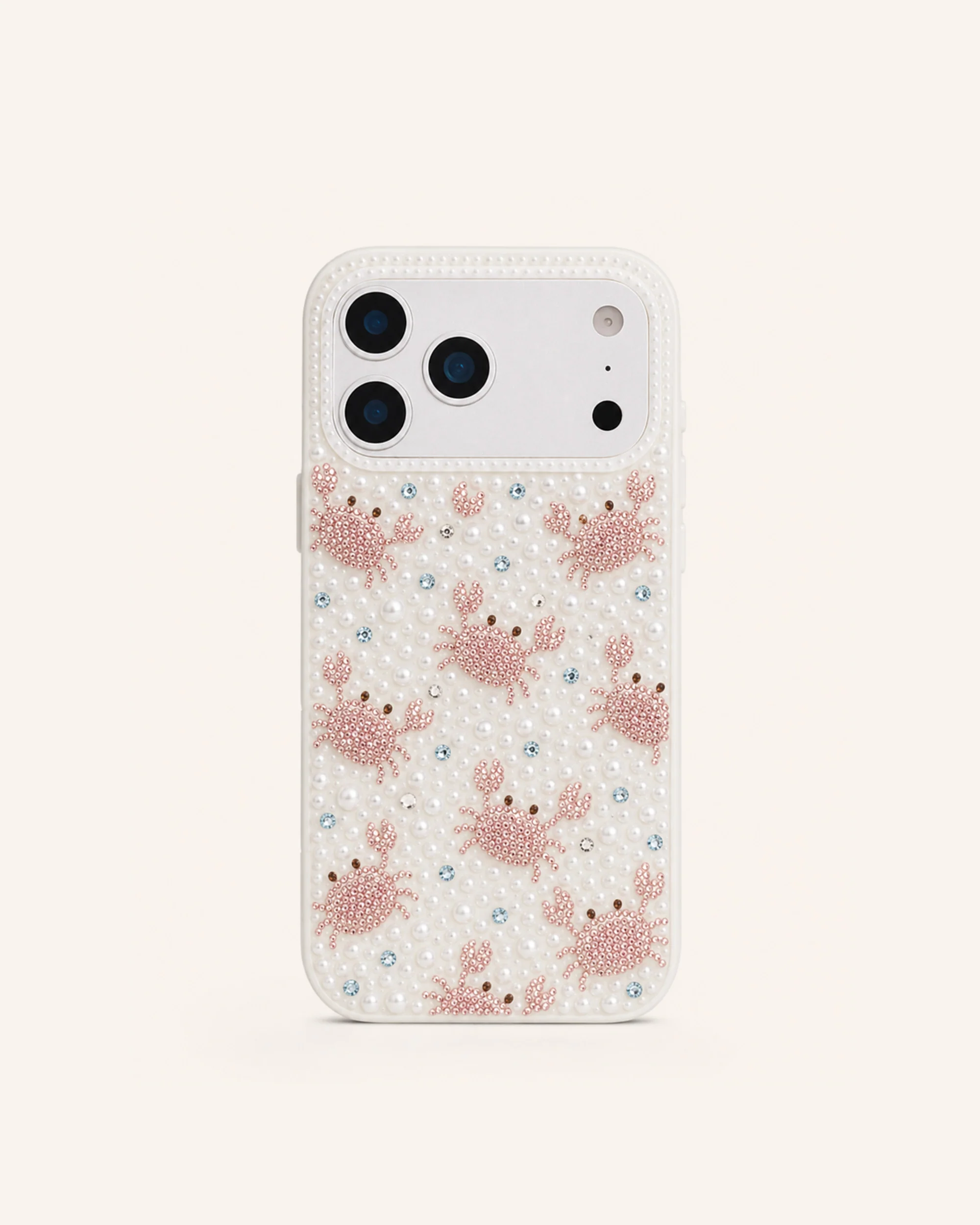 Crab Pattern Faux Pearl Phone Case - White