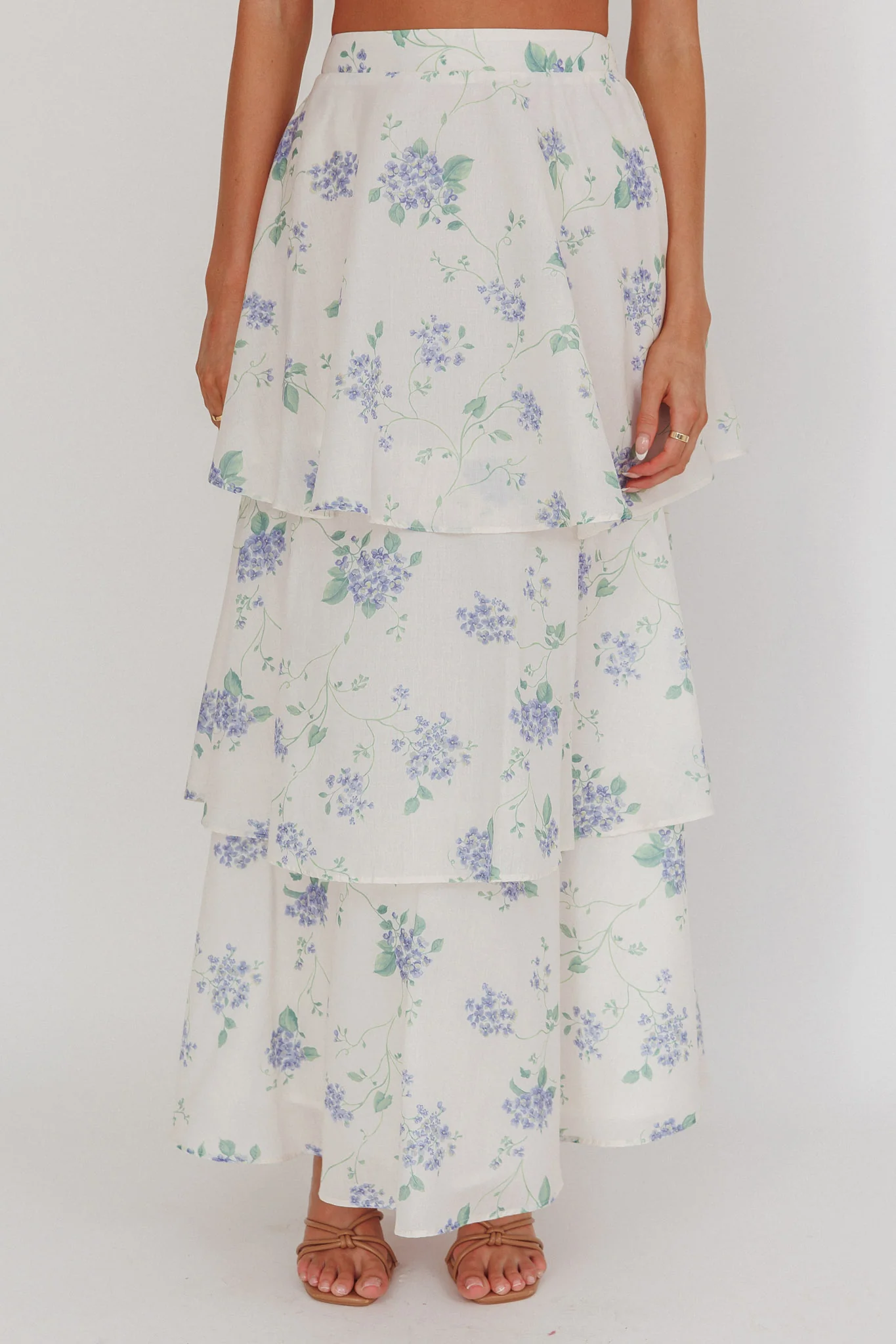 Dixon Tiered Maxi Skirt Floral Beige