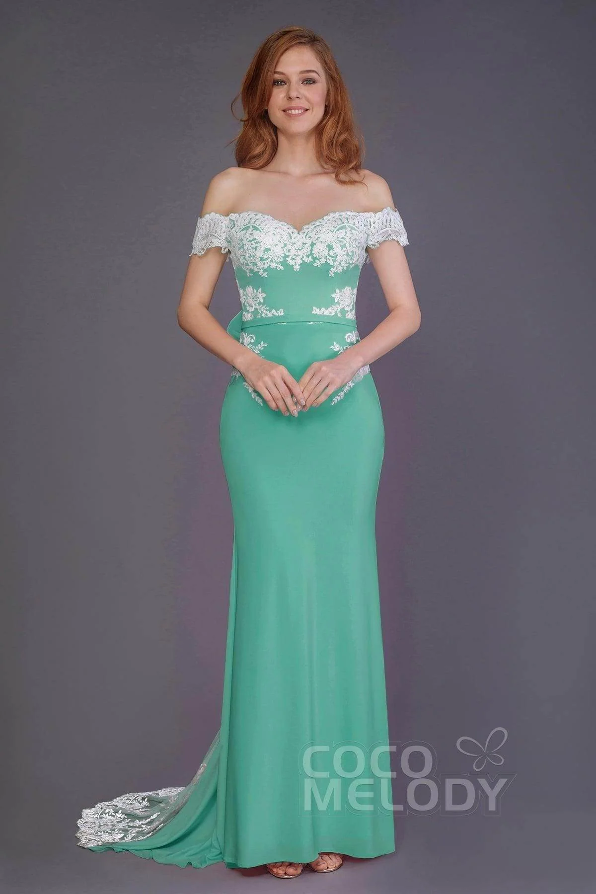 Mermaid Sweep Train Knitted Fabric Bridesmaid Dress PR3491