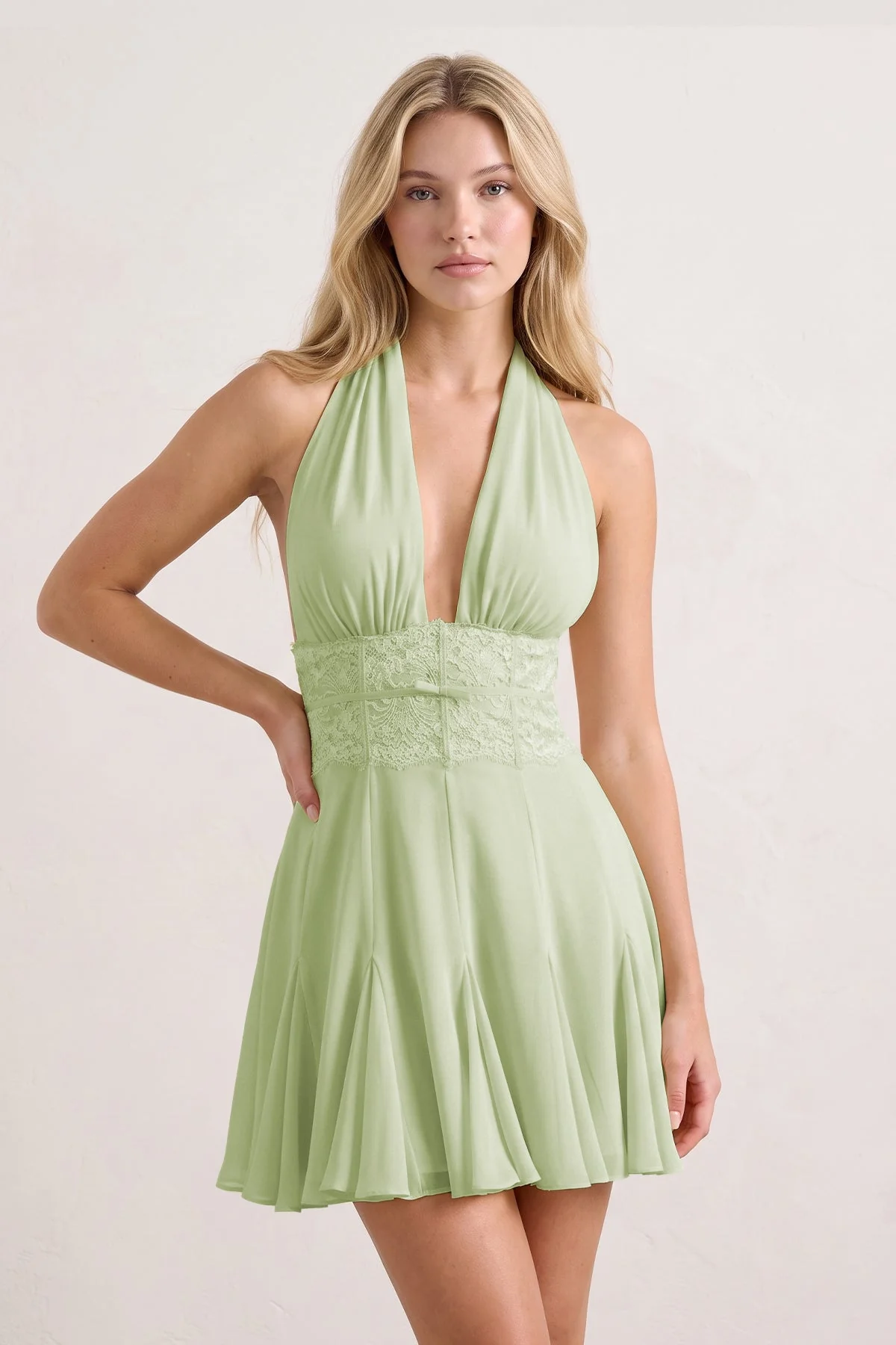 Yellow Plunge A-Line Linen Ruffled Homecoming Dress with Bow