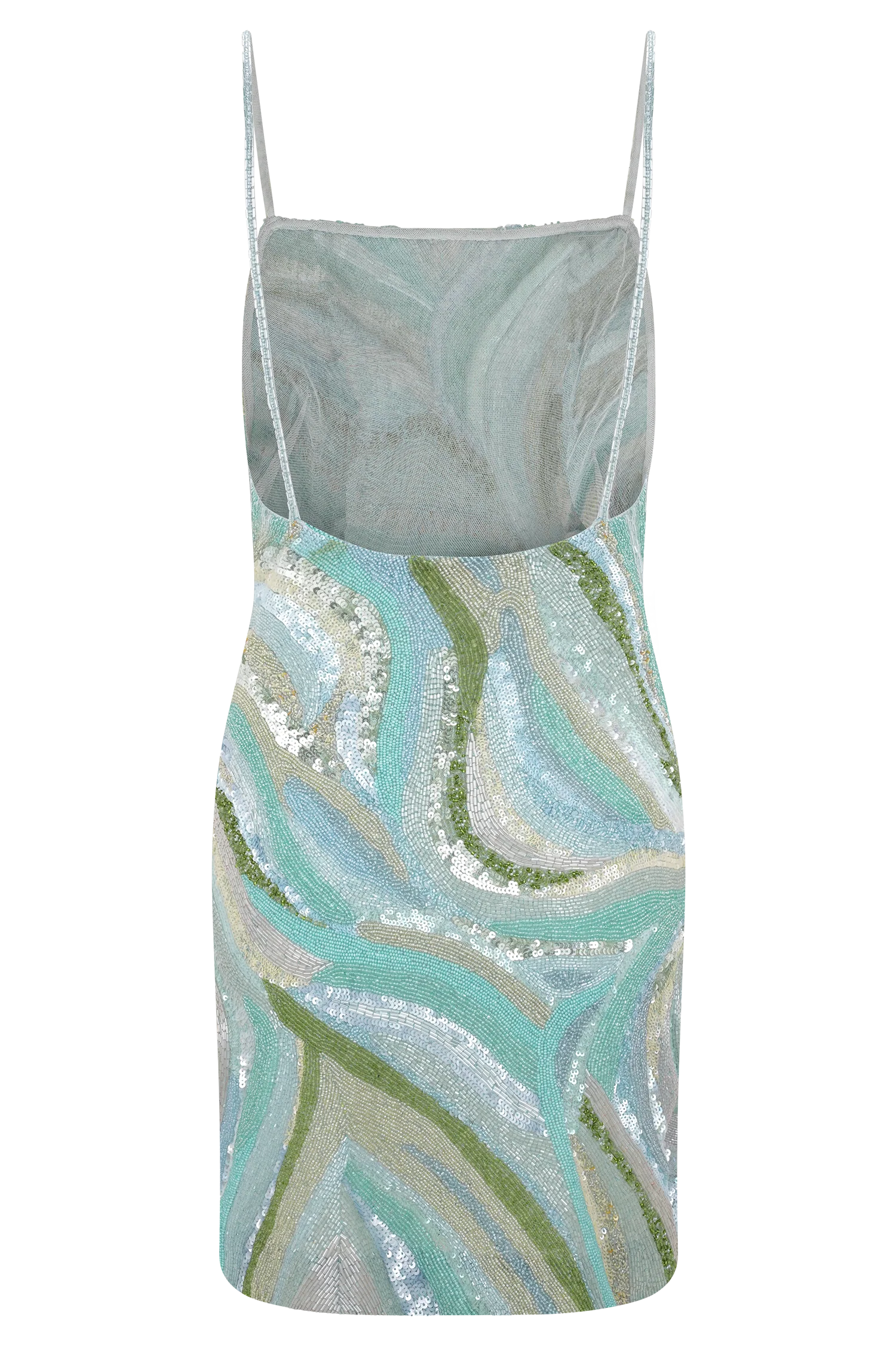 Eloise Hand Beaded Mini Dress - Blue Swirl Print