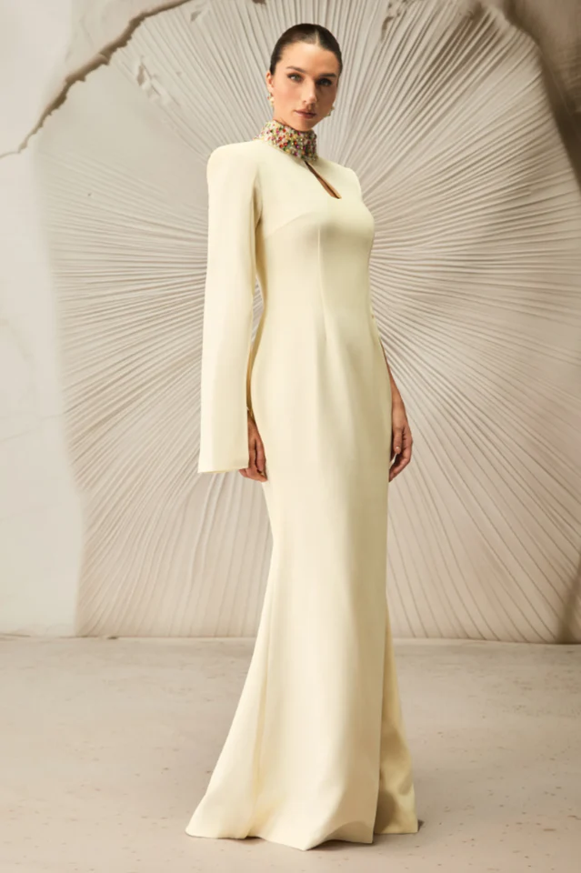 Laksha Cape Sleeve Cutout Maxi Dress