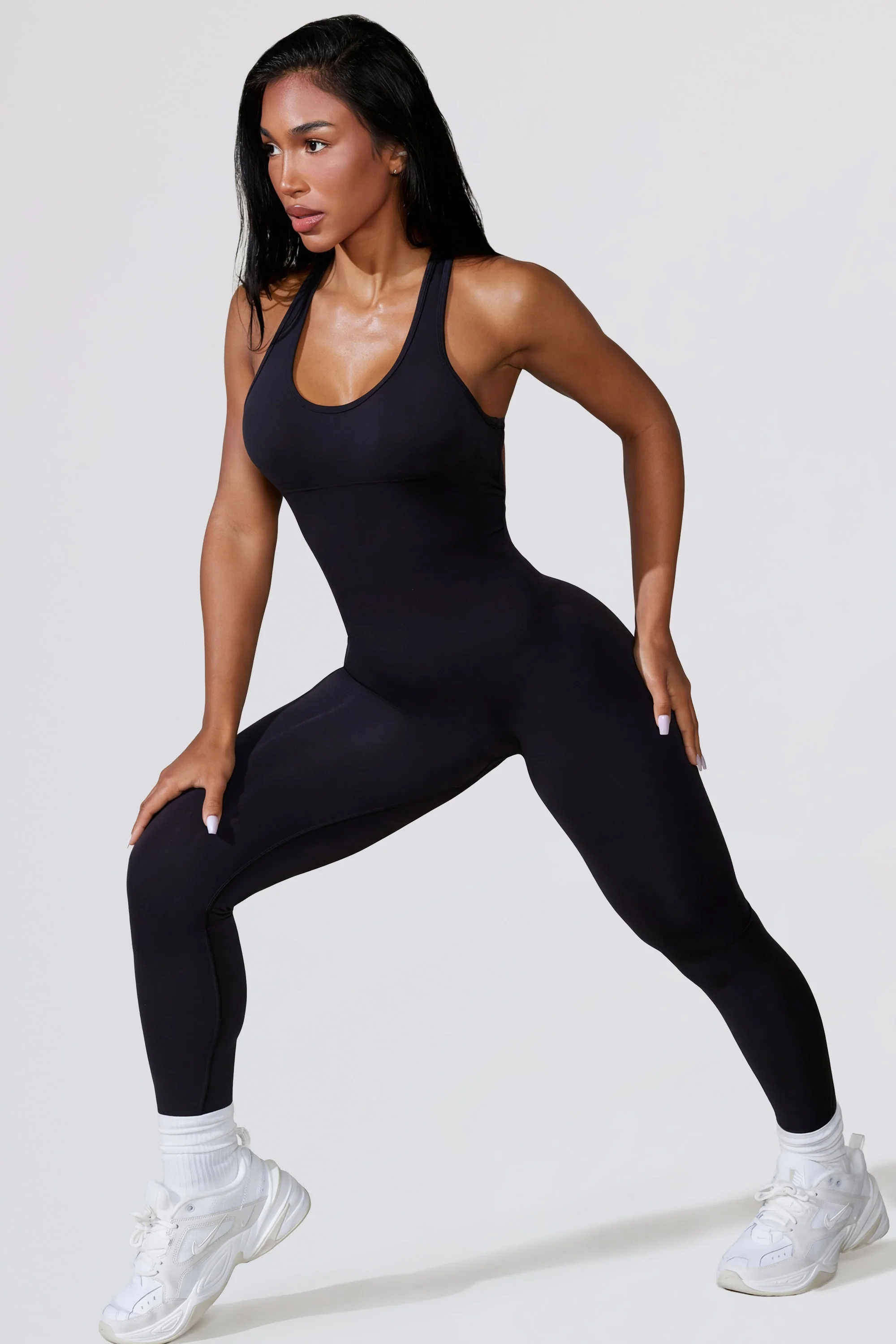Open Back Define Luxe Unitard in Black