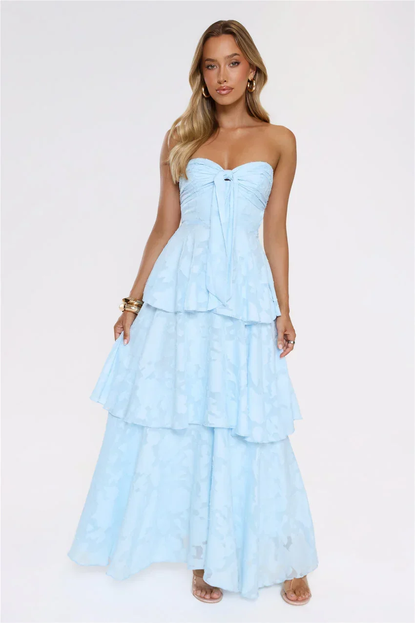 Frost Flare Strapless Maxi Dress Blue - luluinthesky