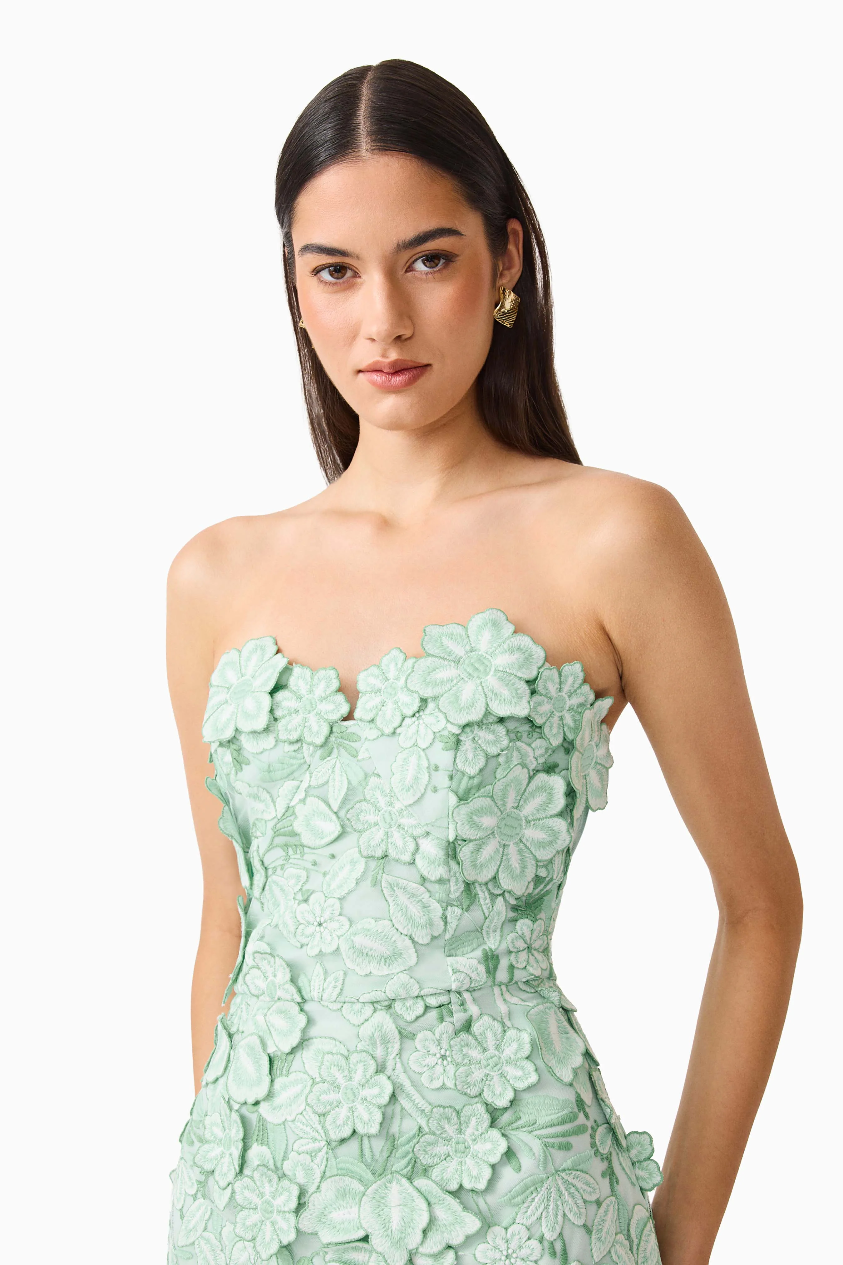 Roseate Strapless Midi Dress in Mint Green